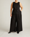 Woman wearing Tamsin Stretch Linen Vest - Black from Universal Standard