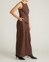 Woman wearing Tamsin Stretch Linen Vest - Sophisticated Brown from Universal Standard