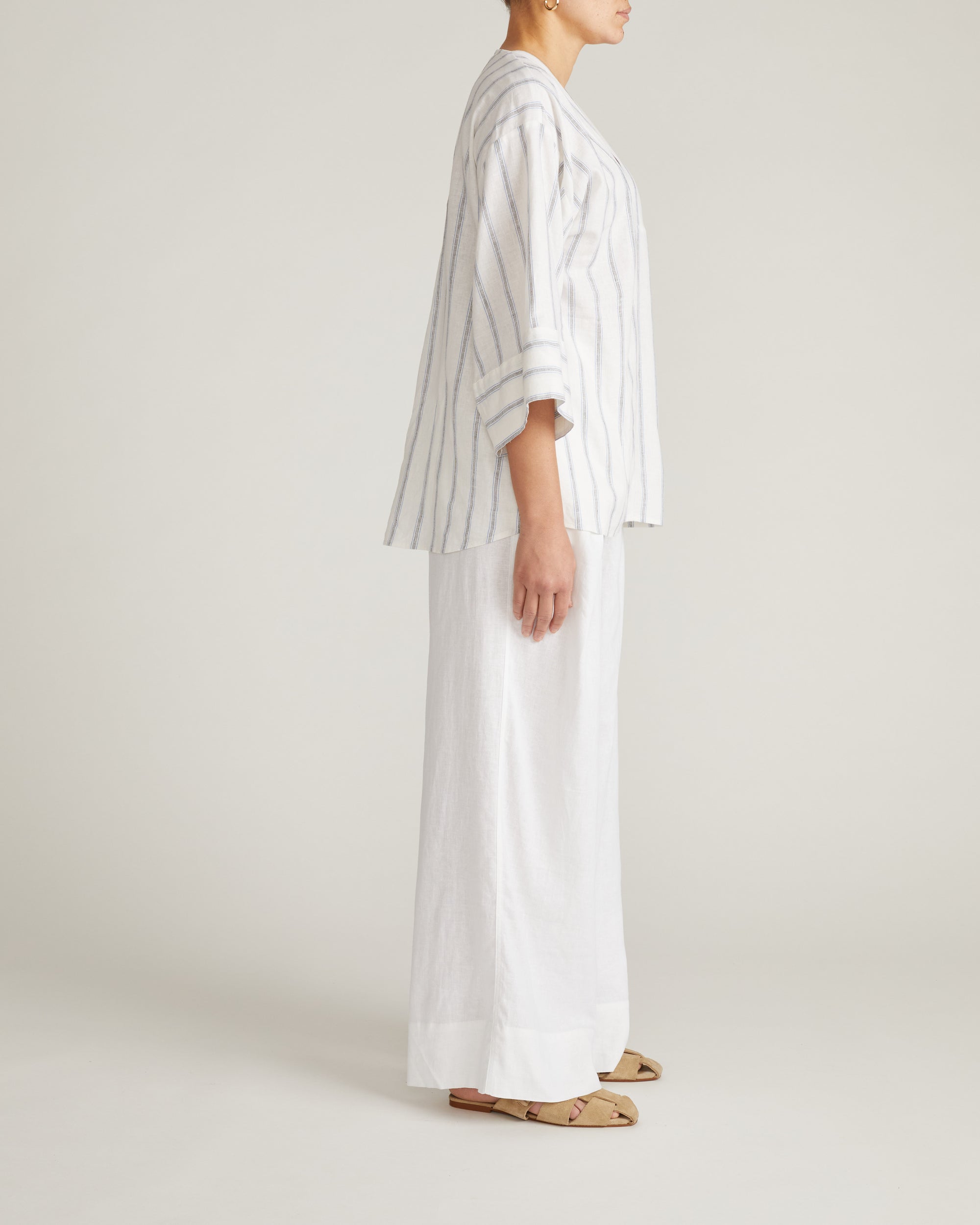Elio V-Neck Linen Blend Top - Mayfair Stripe | Plus Size & Straight Size Women's Fashion | Universal Standard
