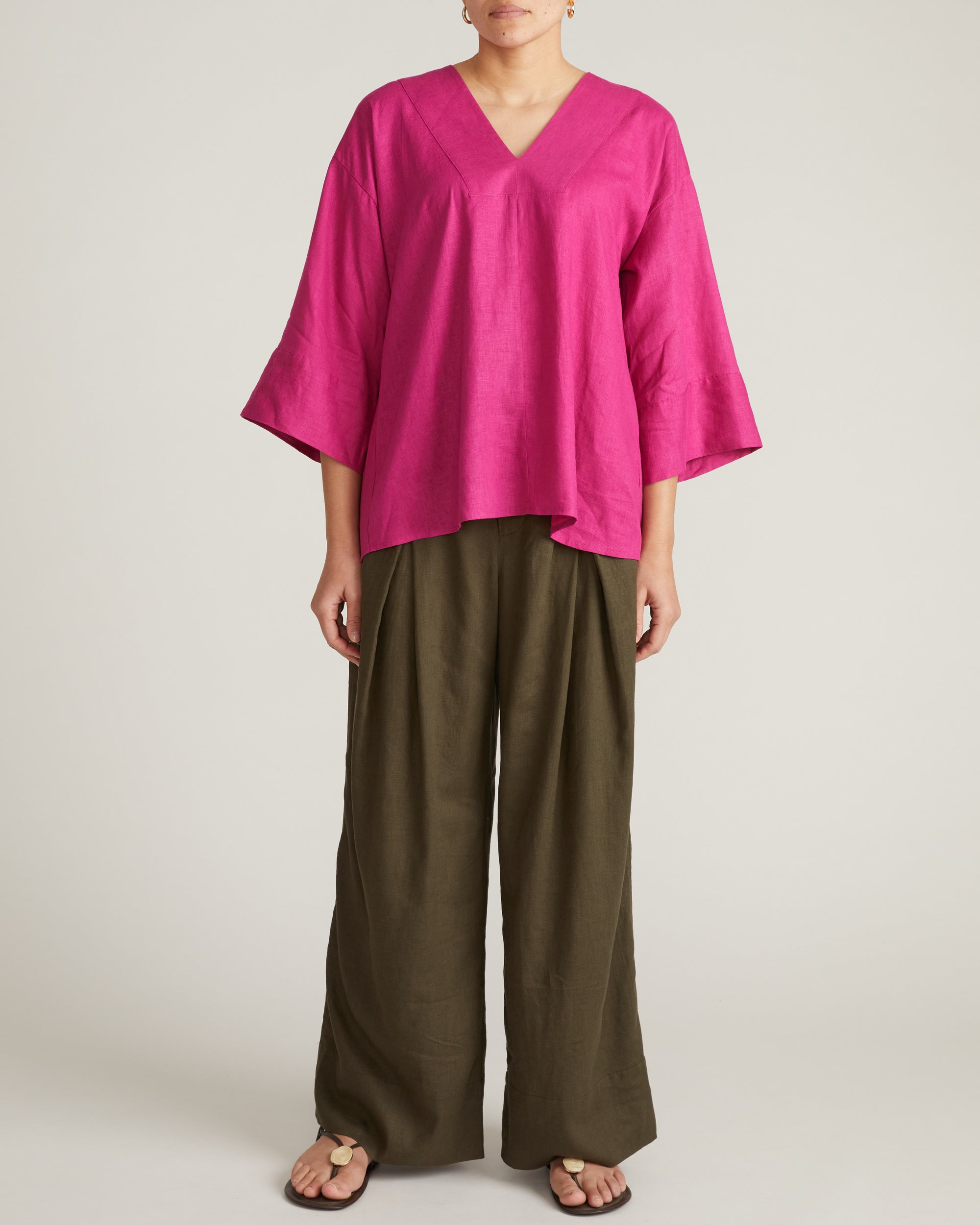 Elio V-Neck Linen Blend Top - Hyper Pink | Plus Size & Straight Size Women's Fashion | Universal Standard
