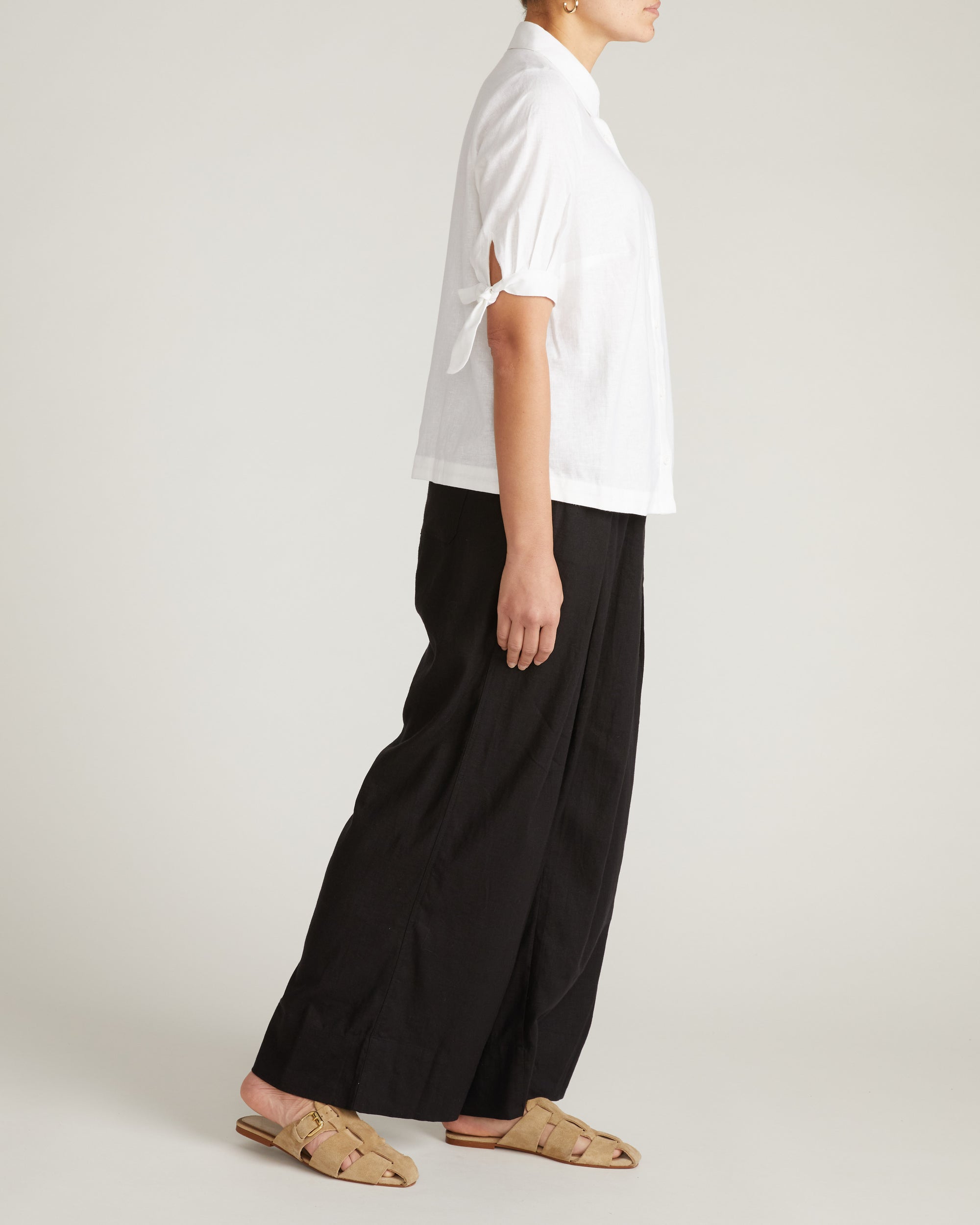 Luisa Short Sleeve Linen Blend Shirt - White | Plus Size & Straight Size Women's Fashion | Universal Standard