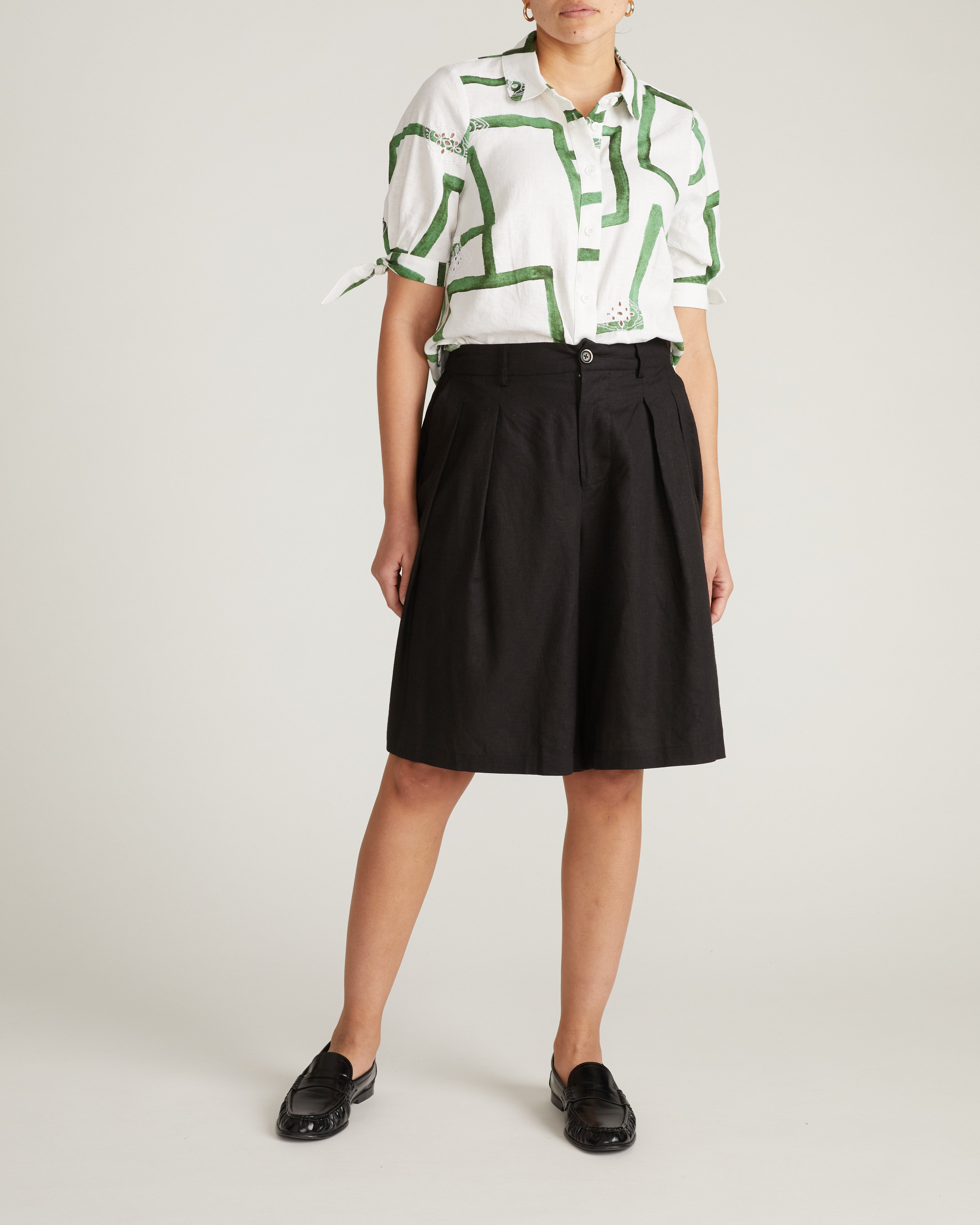 Luisa Short Sleeve Linen Shirt - Green Paint Print – Universal