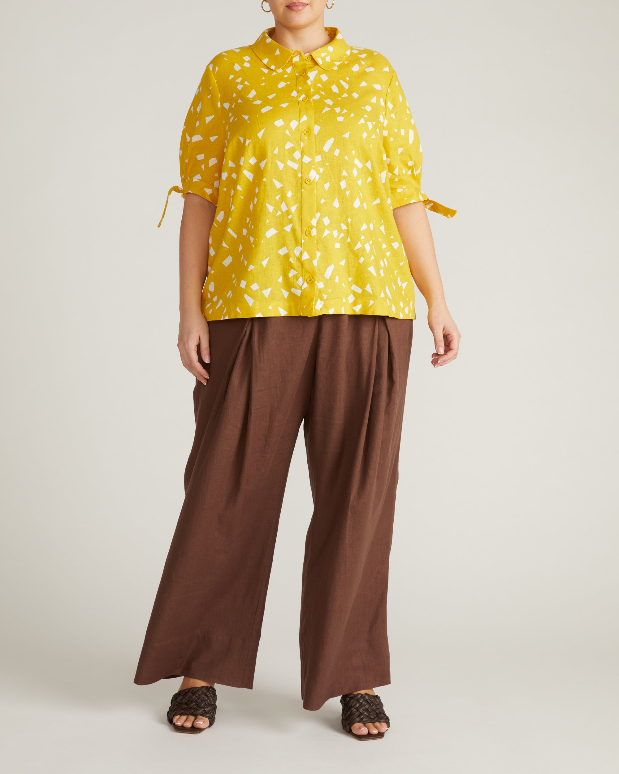 Luisa Short Sleeve Linen Blend Shirt - Yellow Confetti Print | Plus Size & Straight Size Women's Fashion | Universal Standard