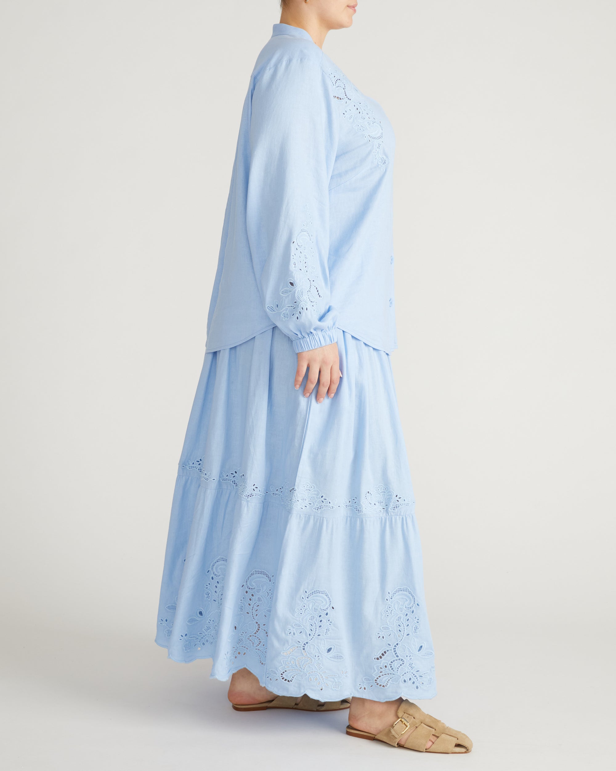 Frances Embroidered Linen Blouse - Cielo Blue | Plus Size & Straight Size Women's Fashion | Universal Standard