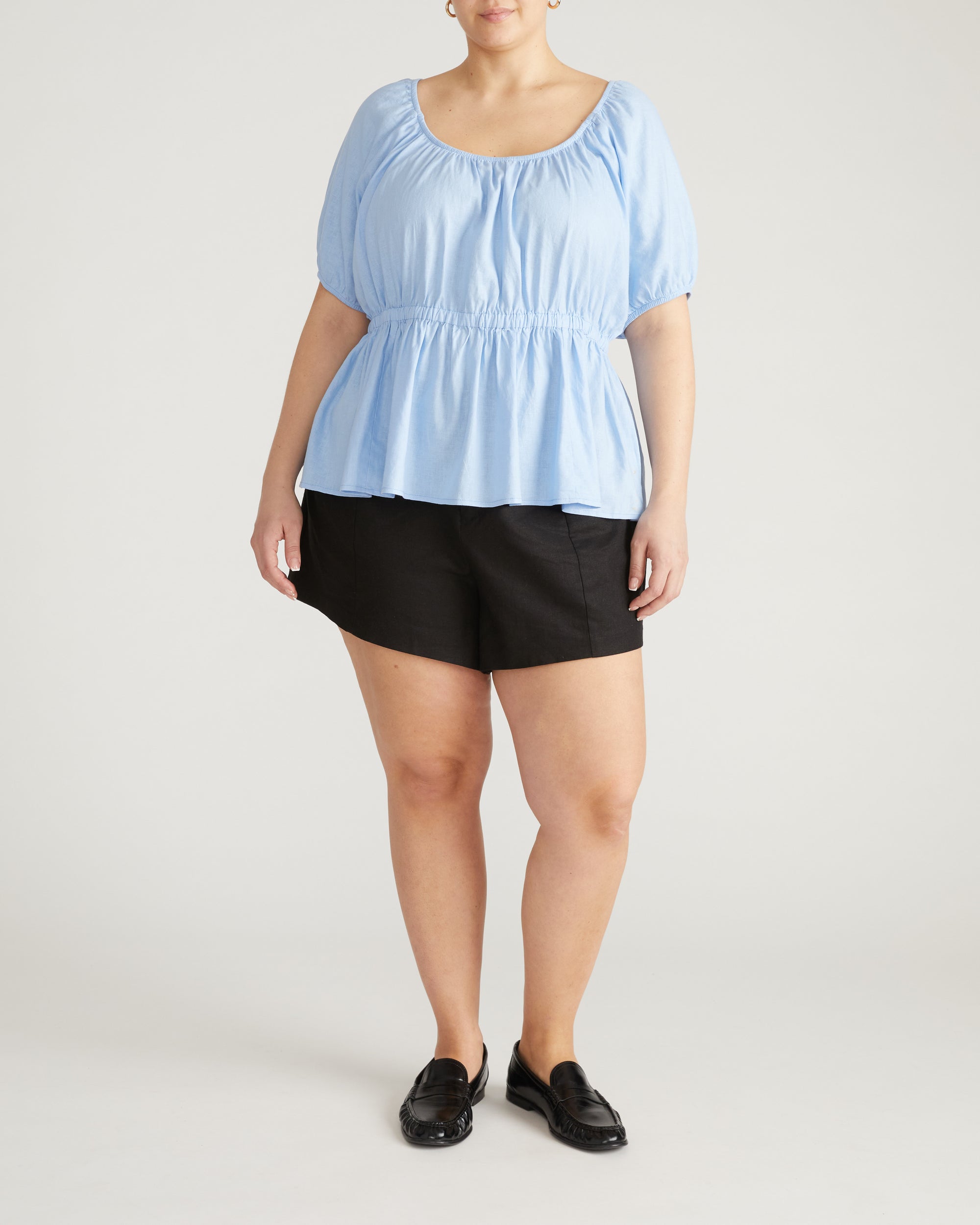 Andrea Peplum Linen Top - Cielo Blue | Plus Size & Straight Size Women's Fashion | Universal Standard