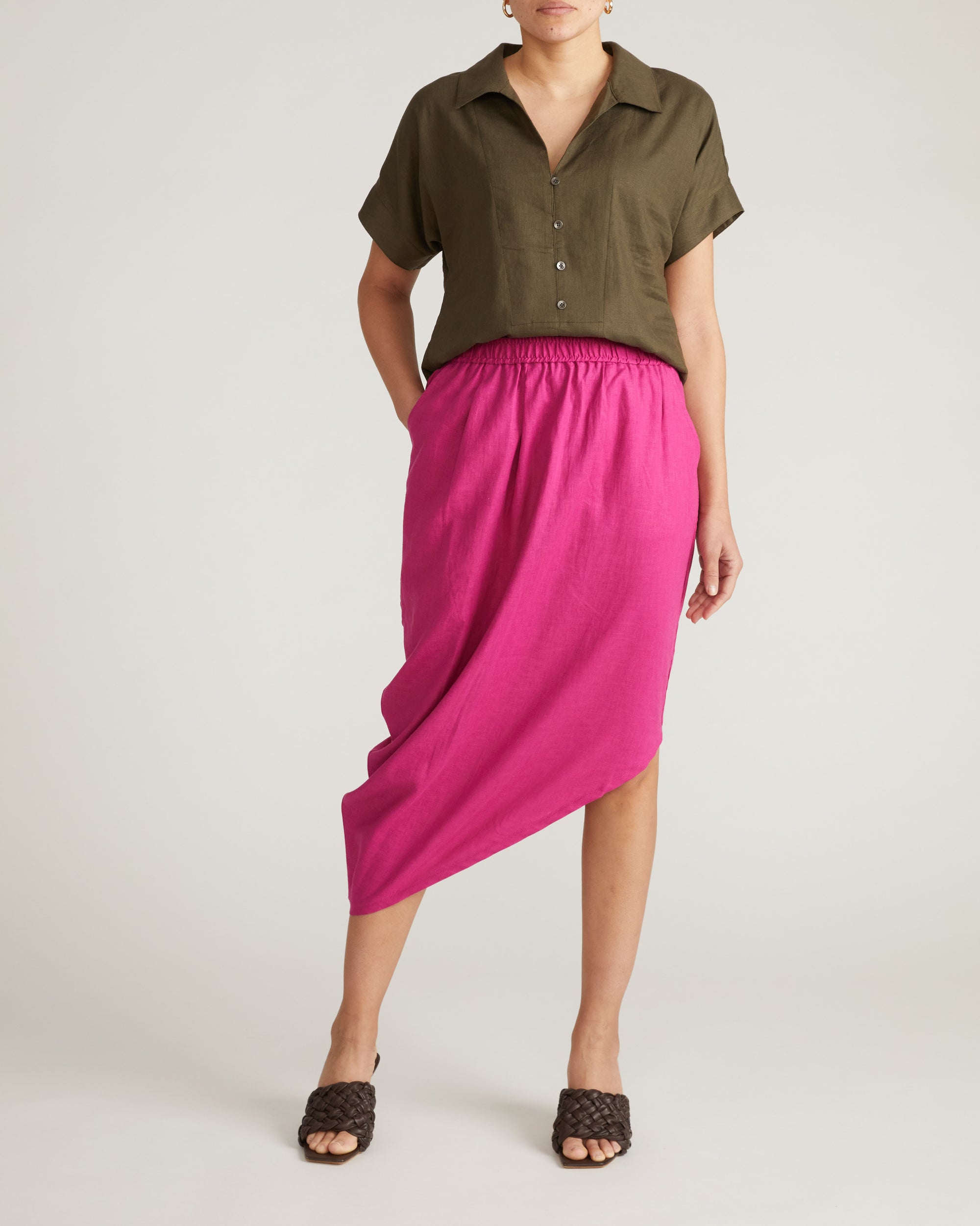 Sandy Short Sleeve Stretch Linen Blend Shirt - Camo | Plus Size & Straight Size Women's Fashion | Universal Standard