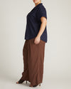 Sandy Short Sleeve Stretch Linen Blend Shirt - Navy | Plus Size & Straight Size Women's Fashion | Universal Standard