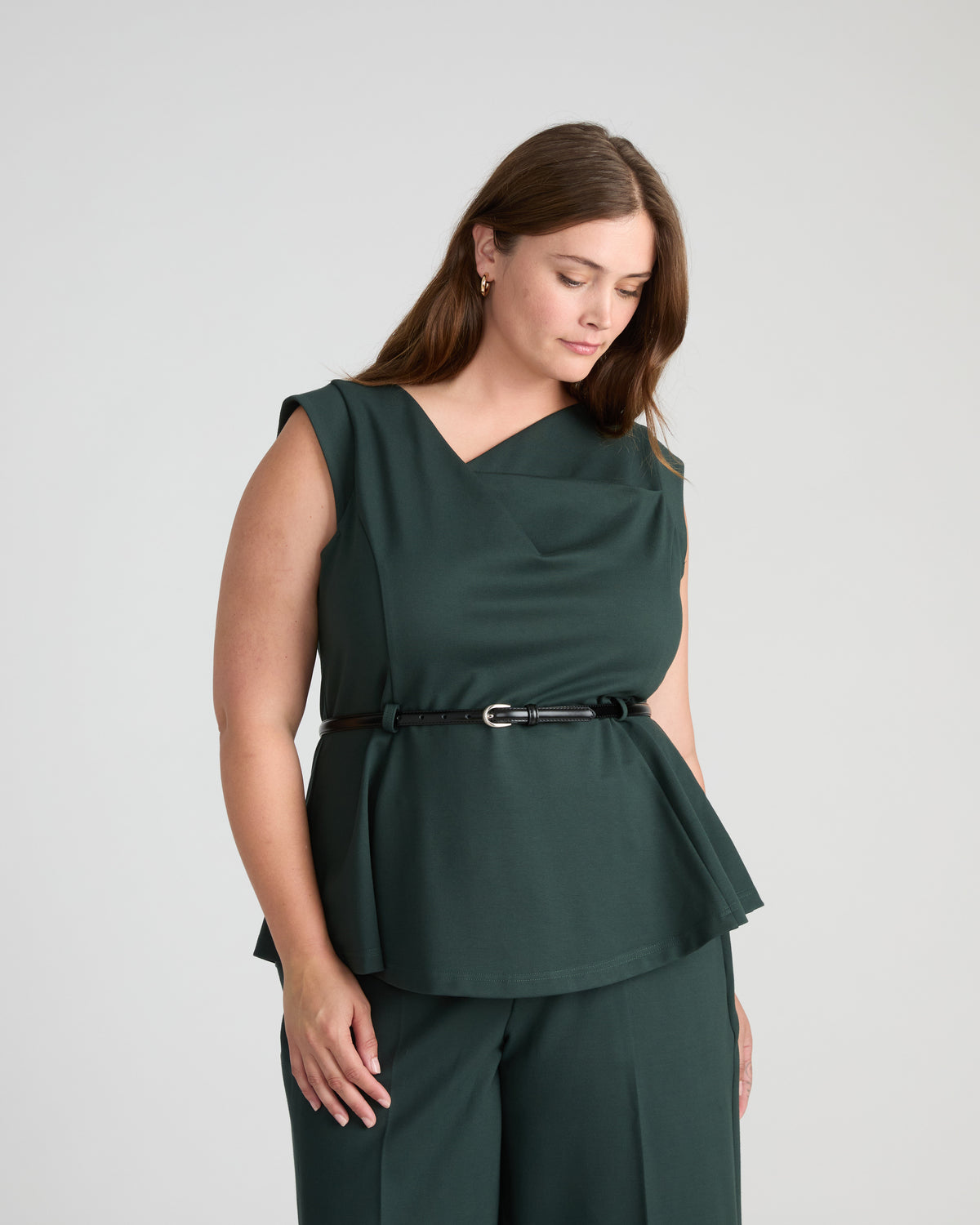 Lando Belted Ponte Top - Green Gemstone | Plus Size & Straight Size Women's Fashion | Universal Standard