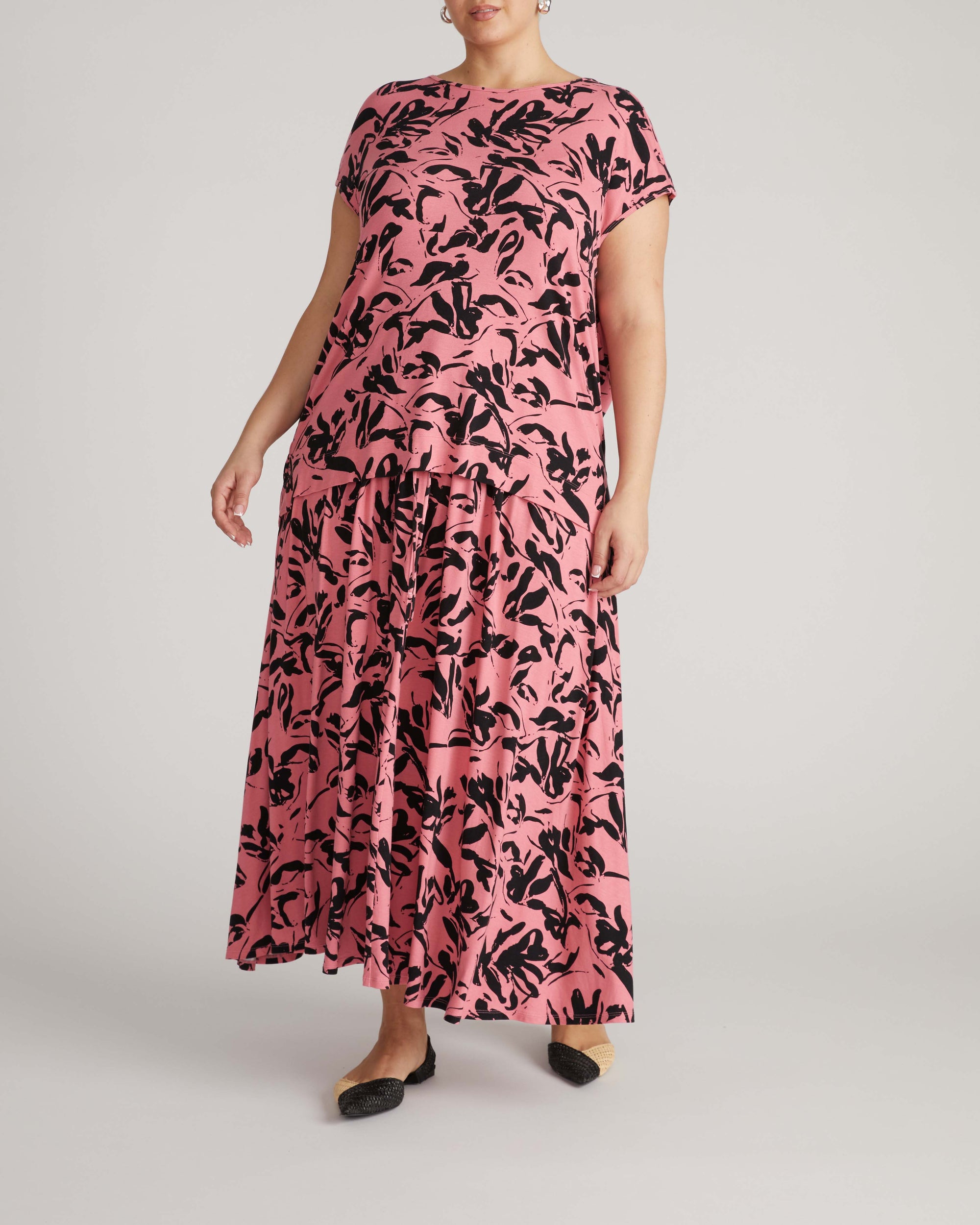 Alida Draped Liquid Jersey Top - Pink Sgraffito Print | Plus Size & Straight Size Women's Fashion | Universal Standard