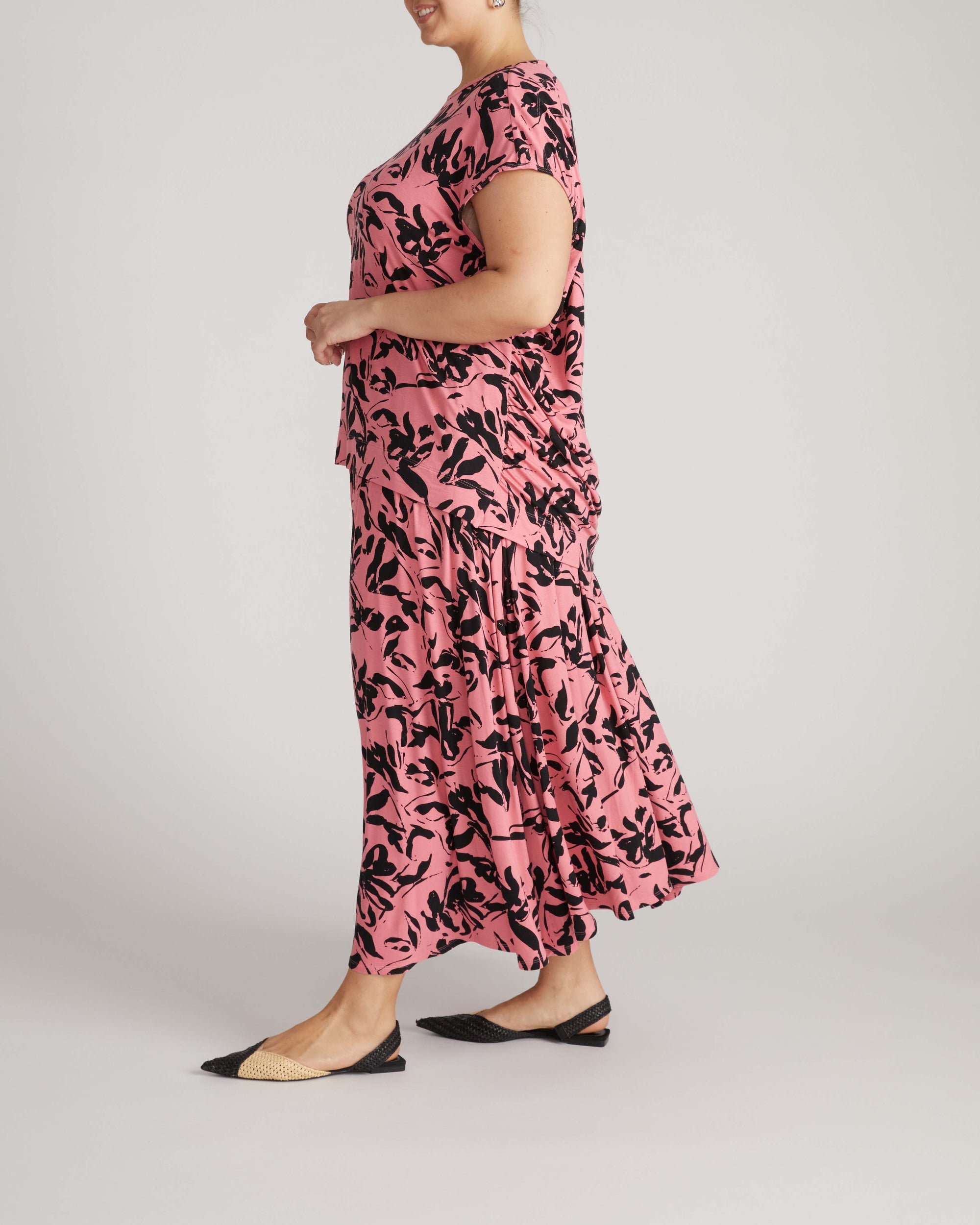 Alida Draped Liquid Jersey Top - Pink Sgraffito Print | Plus Size & Straight Size Women's Fashion | Universal Standard