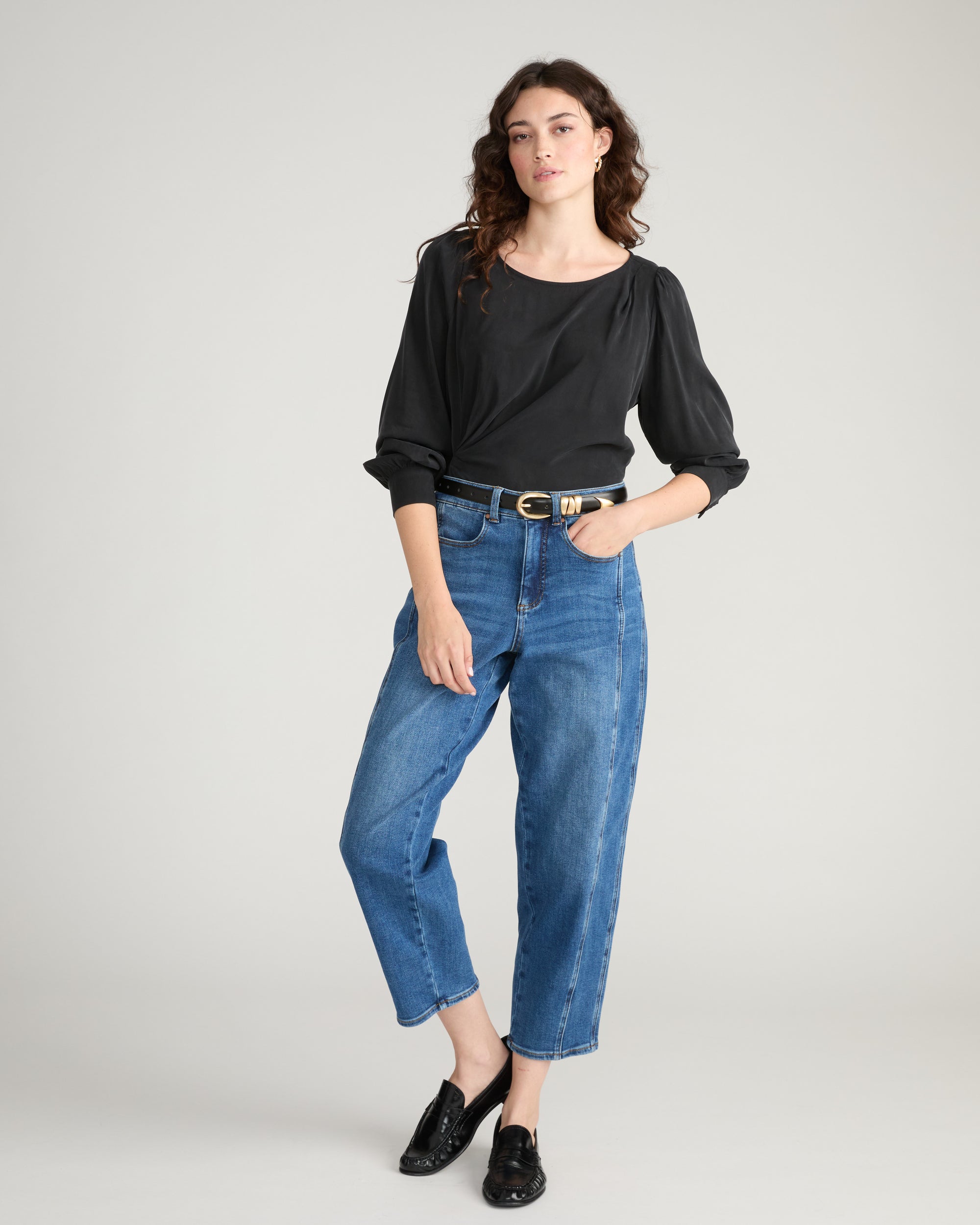 Sabrina Twist Front Stretch Cupro Blouse - Black