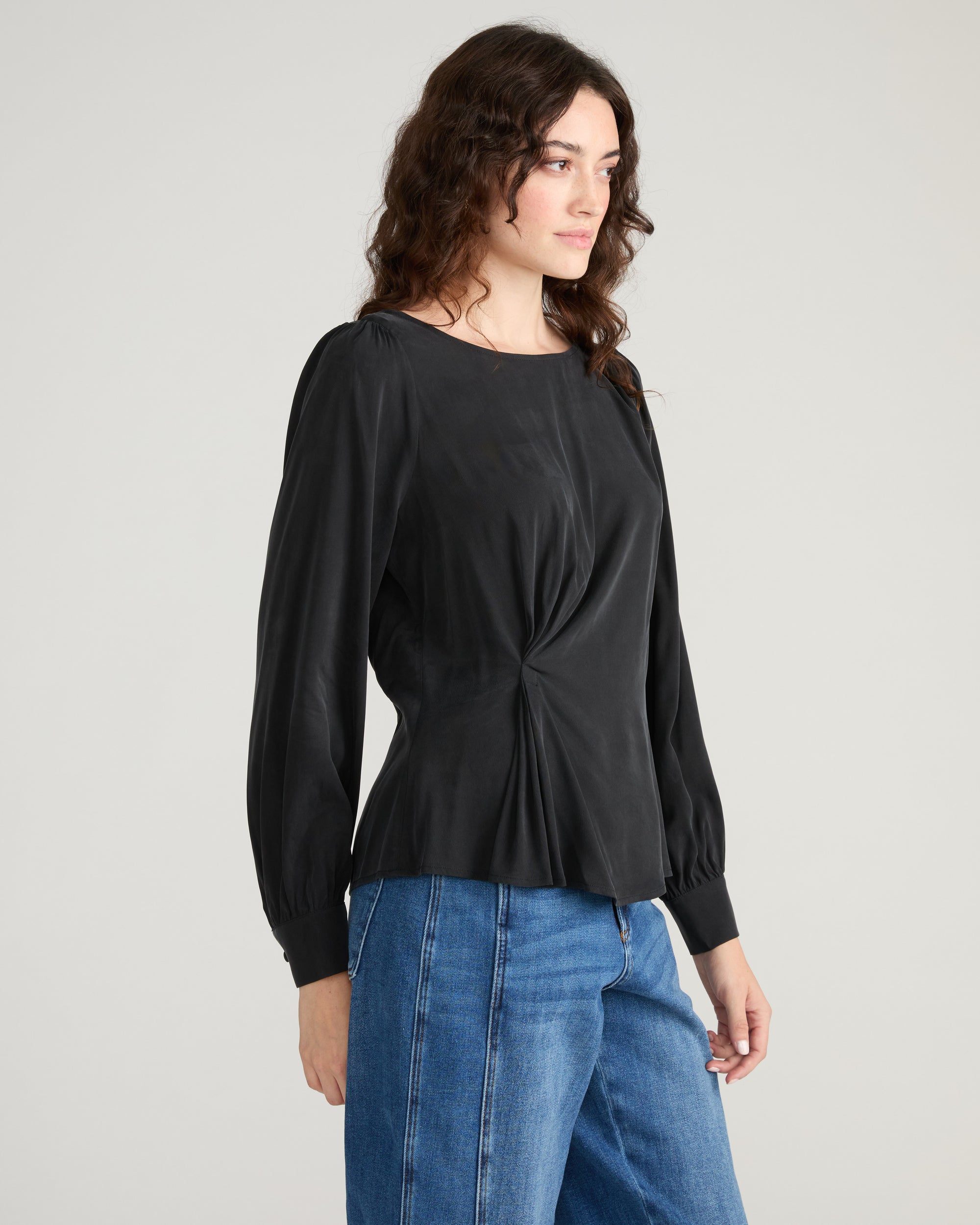 Sabrina Twist Front Stretch Cupro Blouse - Black