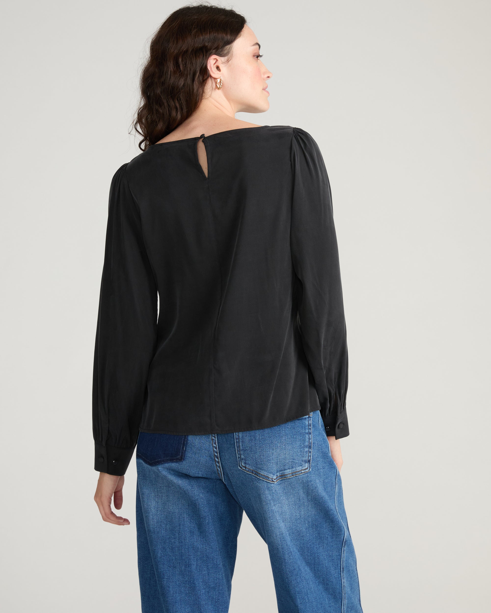 Sabrina Twist Front Stretch Cupro Blouse - Black