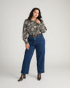 Sabrina Twist Front Stretch Cupro Blouse - Black Forest Print