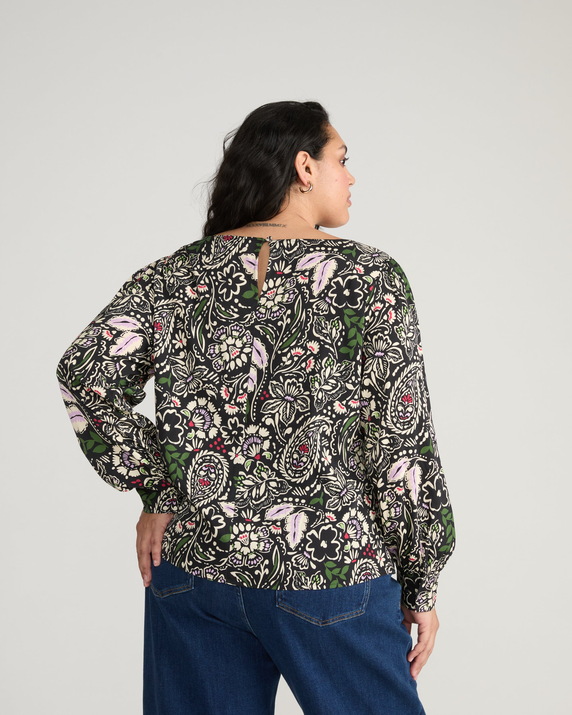 Sabrina Twist Front Stretch Cupro Blouse - Black Forest Print