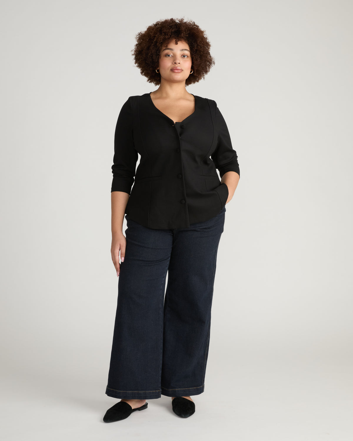 Statement Tailored Ponte Top - Black