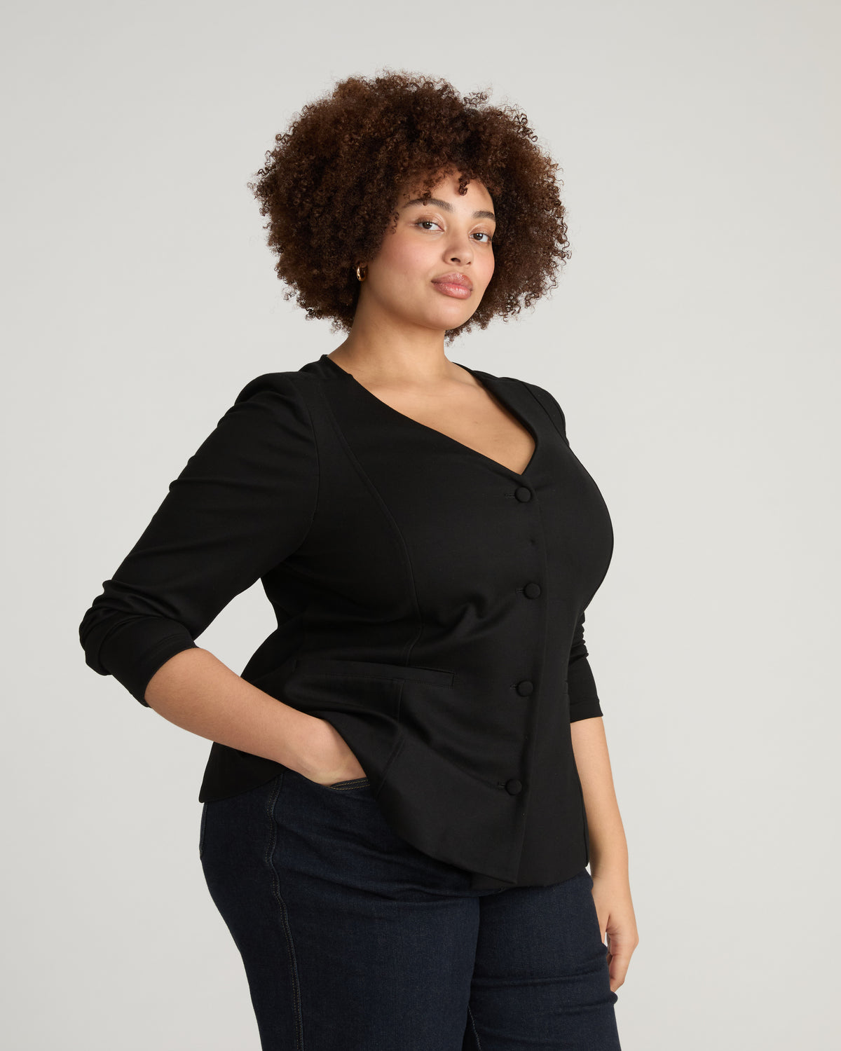 Statement Tailored Ponte Top - Black