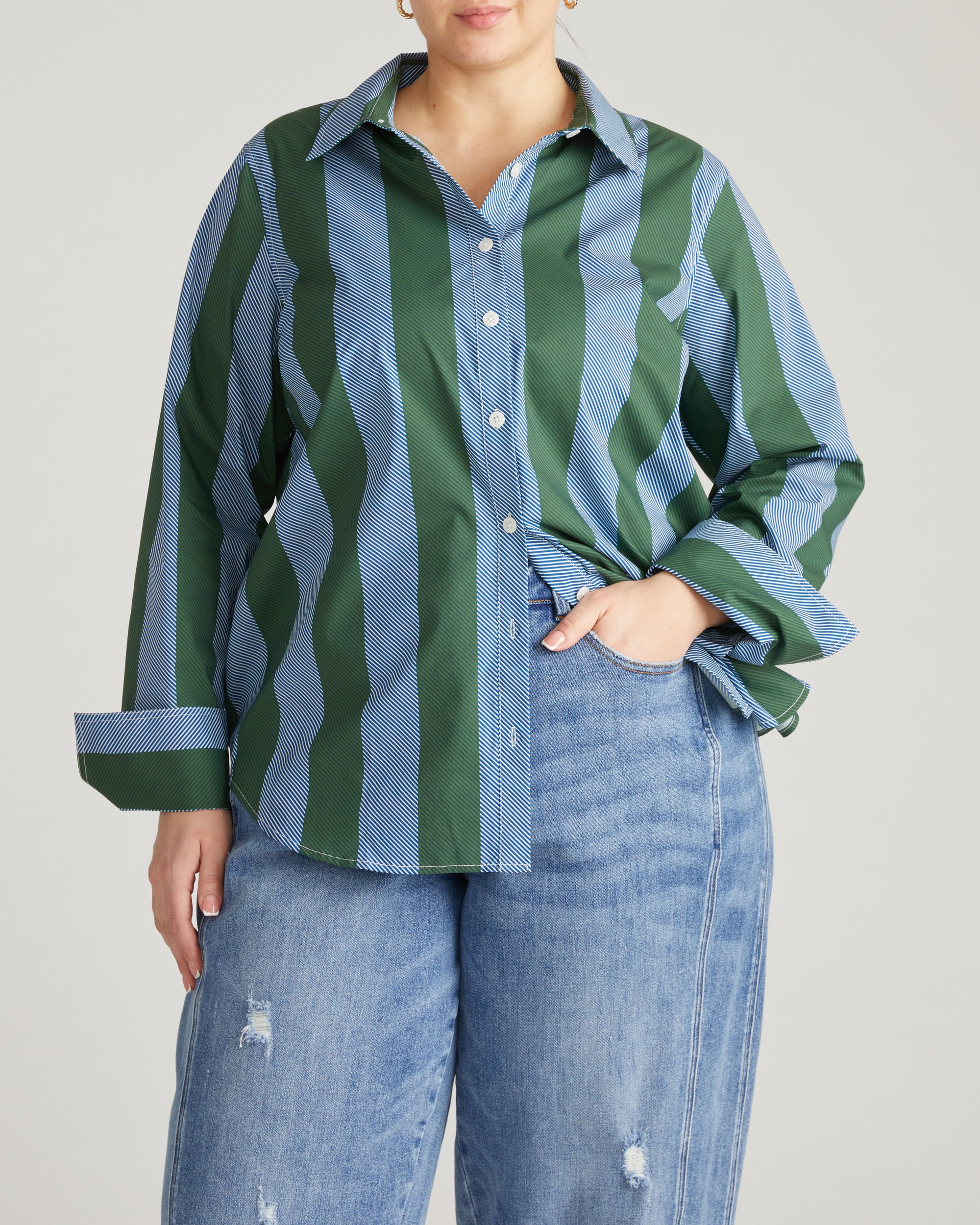Henning x US Madison Shirt - Green/Blue Directional Stripe