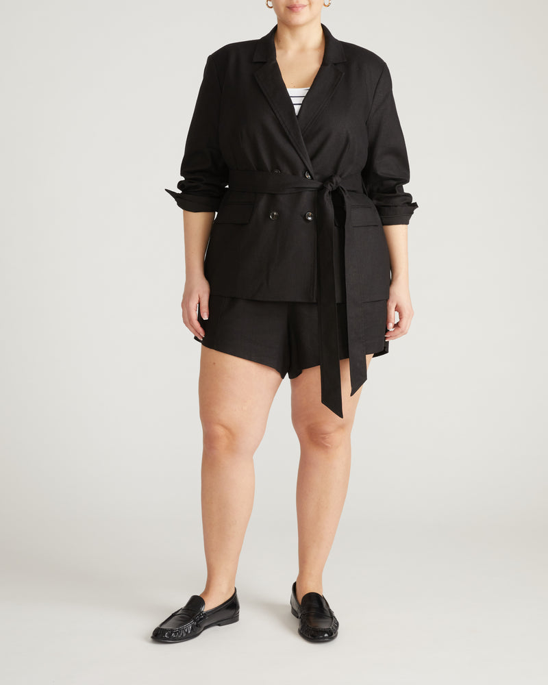 Belted Double Breasted Linen Blazer - Black | Plus Size & Straight Size Women's Fashion | Universal Standard
