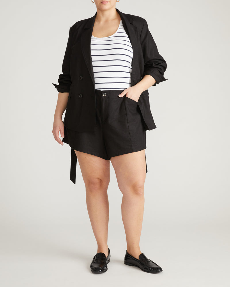 Belted Double Breasted Linen Blend Blazer - Black | Plus Size & Straight Size Women's Fashion | Universal Standard