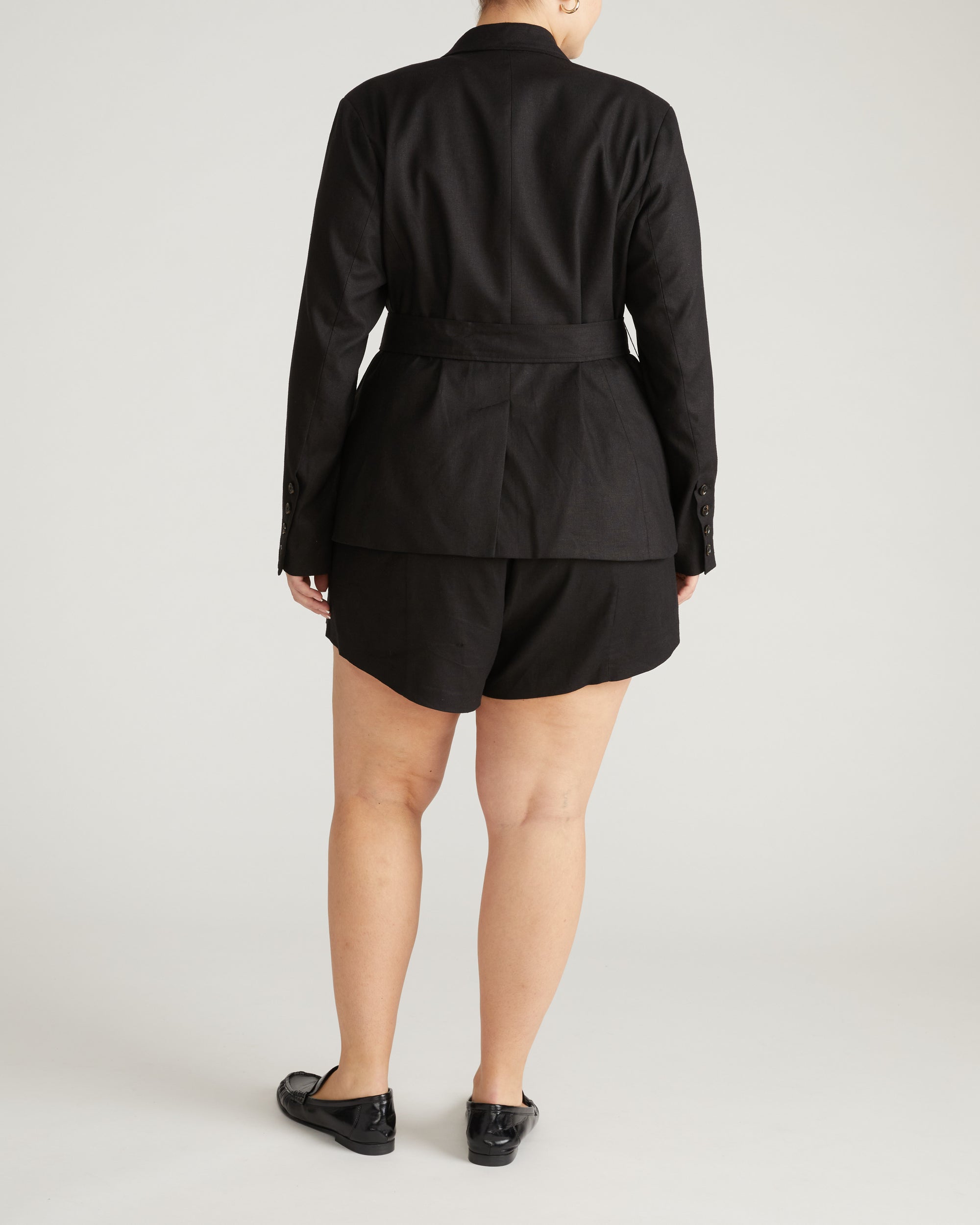 Belted Double Breasted Linen Blend Blazer - Black | Plus Size & Straight Size Women's Fashion | Universal Standard