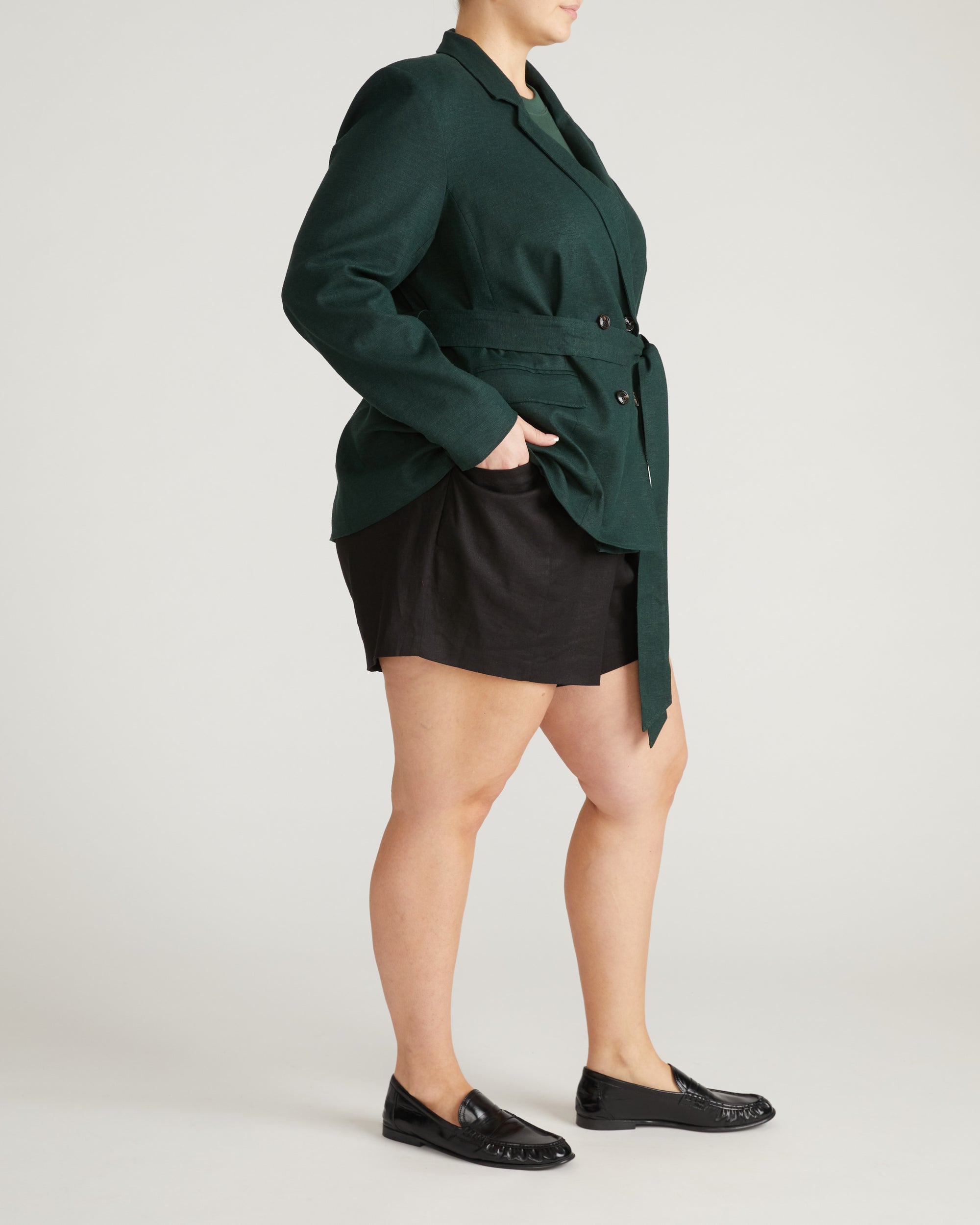 Belted Double Breasted Linen Blend Blazer - Forest Green | Plus Size & Straight Size Women's Fashion | Universal Standard