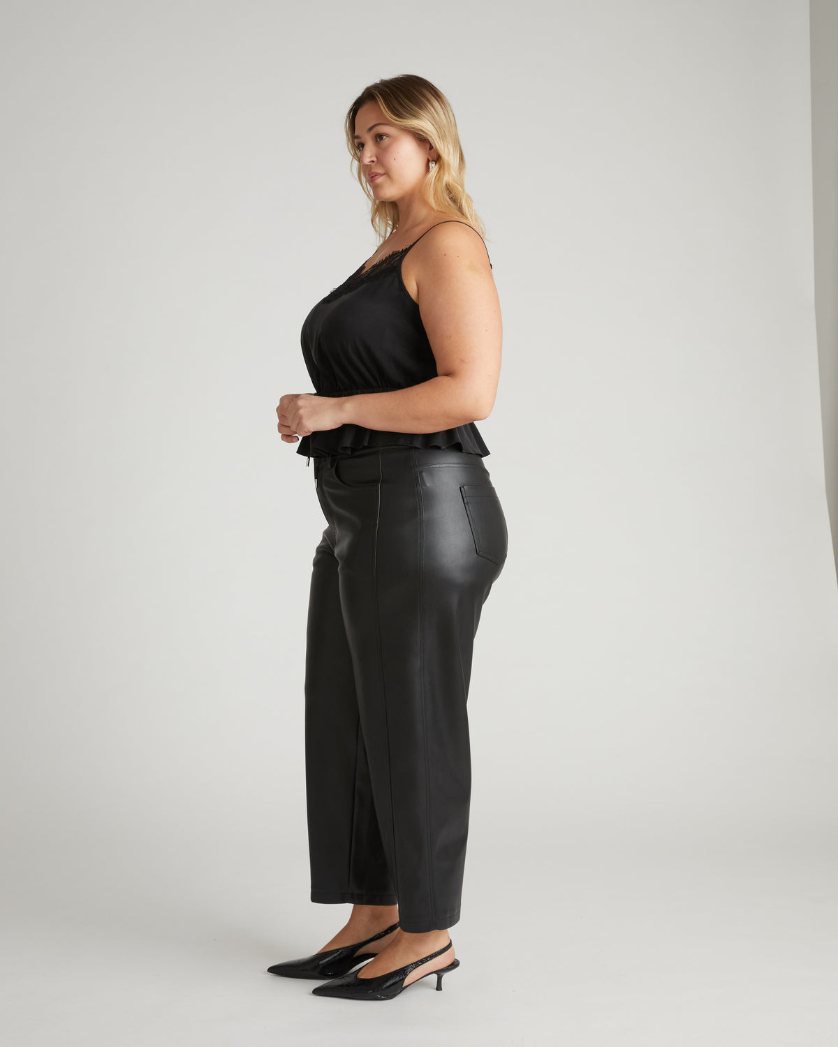 US x Lauren Chan Faux Leather Barrel Leg Pants - Black | Plus Size & Straight Size Women's Fashion | Universal Standard