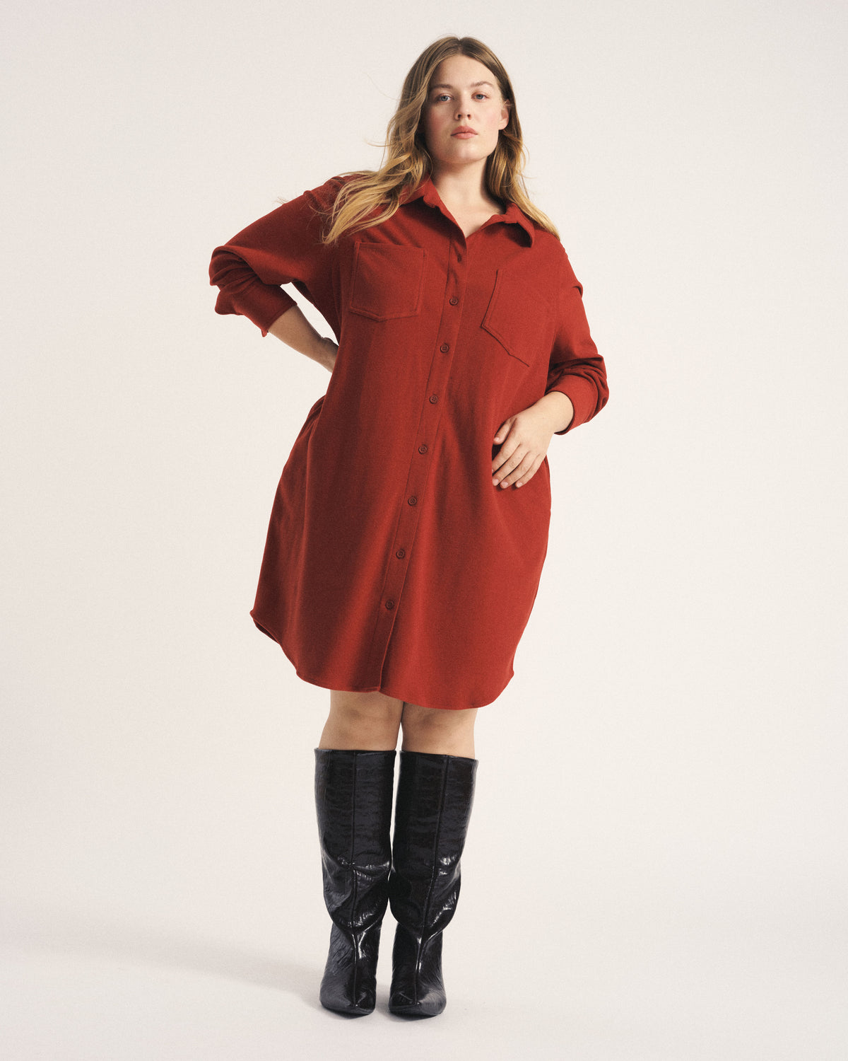 Maine Stretch Flannel Shirtdress - Autumnal Red | Plus Size & Straight Size Women's Fashion | Universal Standard