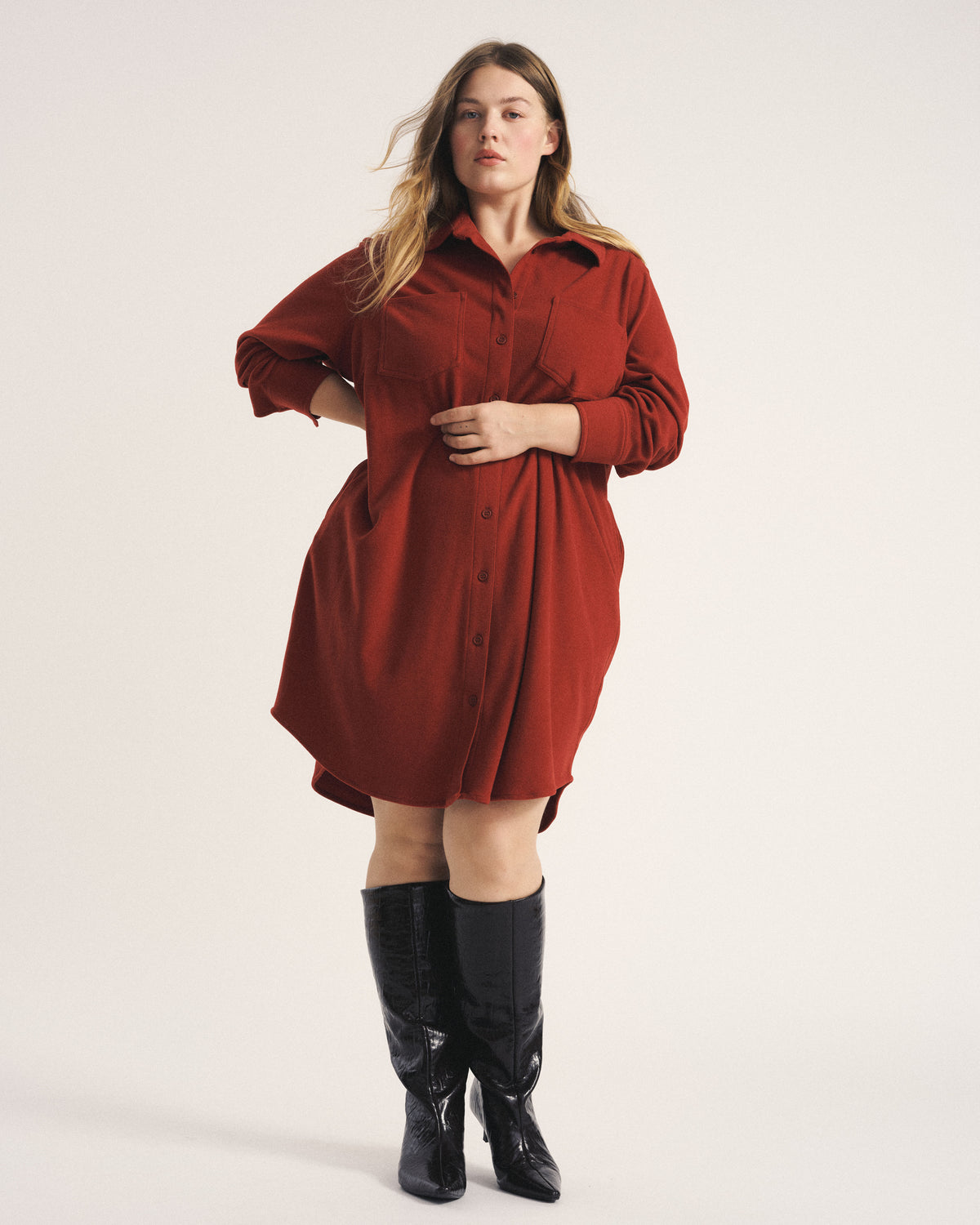 Maine Stretch Flannel Shirtdress - Autumnal Red | Plus Size & Straight Size Women's Fashion | Universal Standard