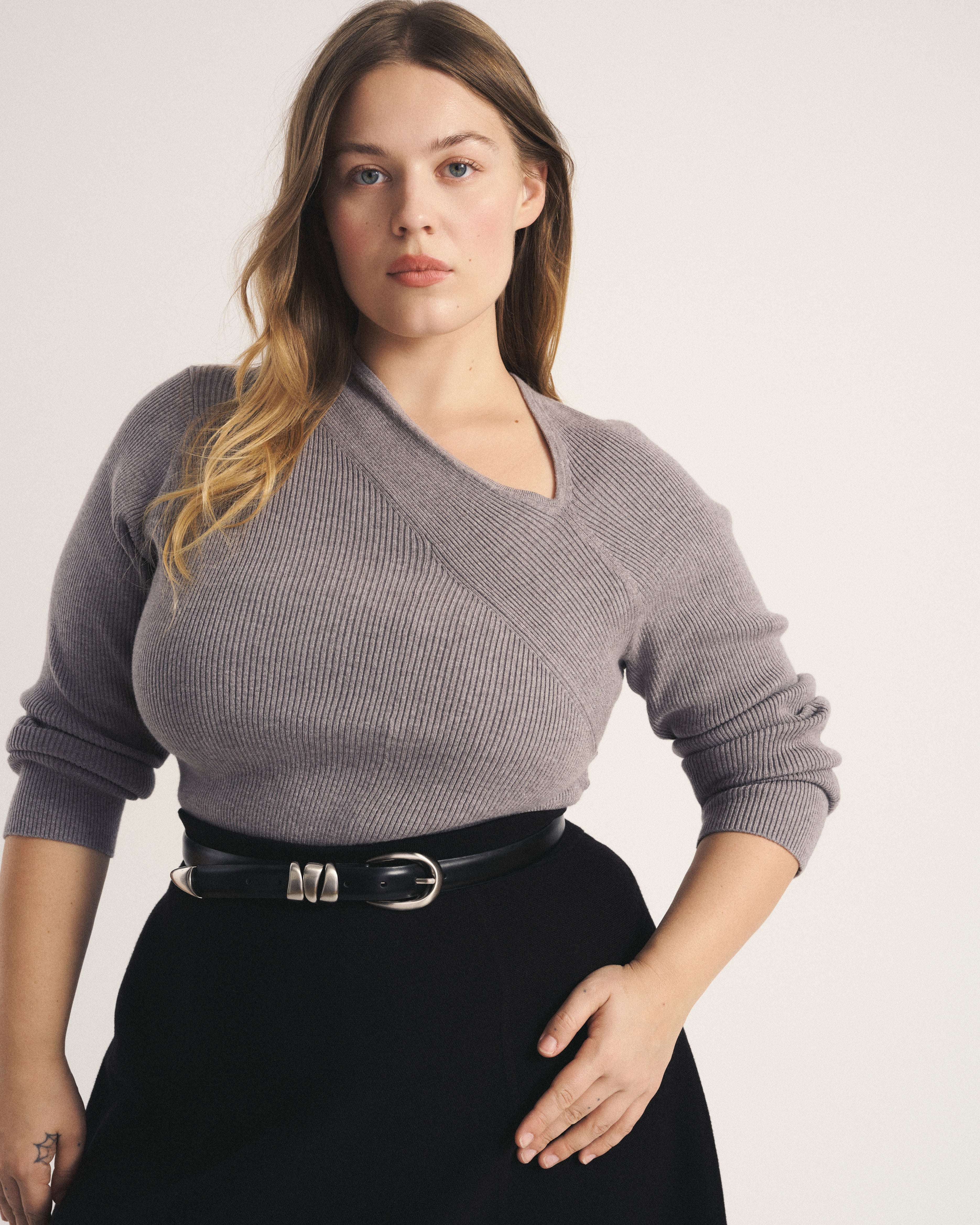 Savvy Fine Rib Asymmetric Sweater - Barcarolle Gray | Plus Size & Straight Size Women's Fashion | Universal Standard