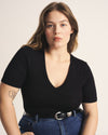 Cloud Rib Short Sleeve V-Neck Tee - Black | Plus Size & Straight Size Women's Fashion | Universal Standard