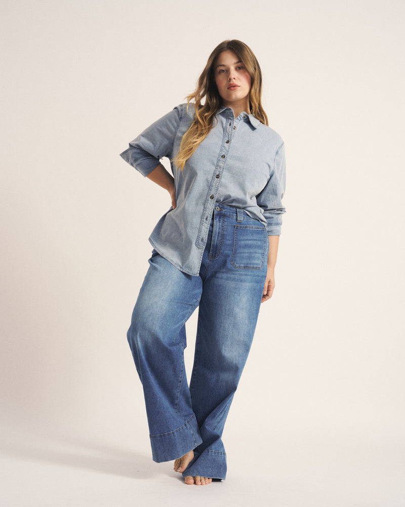 Minimalist Stretch Cotton Chambray Shirt - Heritage Blue | Plus Size & Straight Size Women's Fashion | Universal Standard