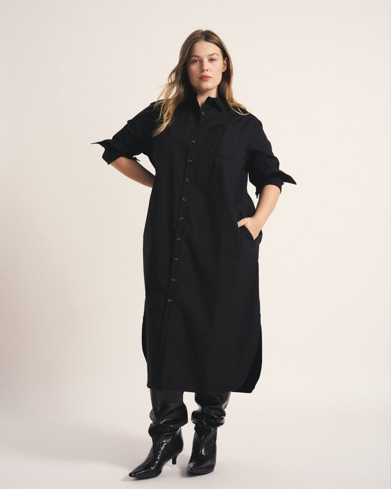 Odeon Stretch Poplin Shirtdress - Black