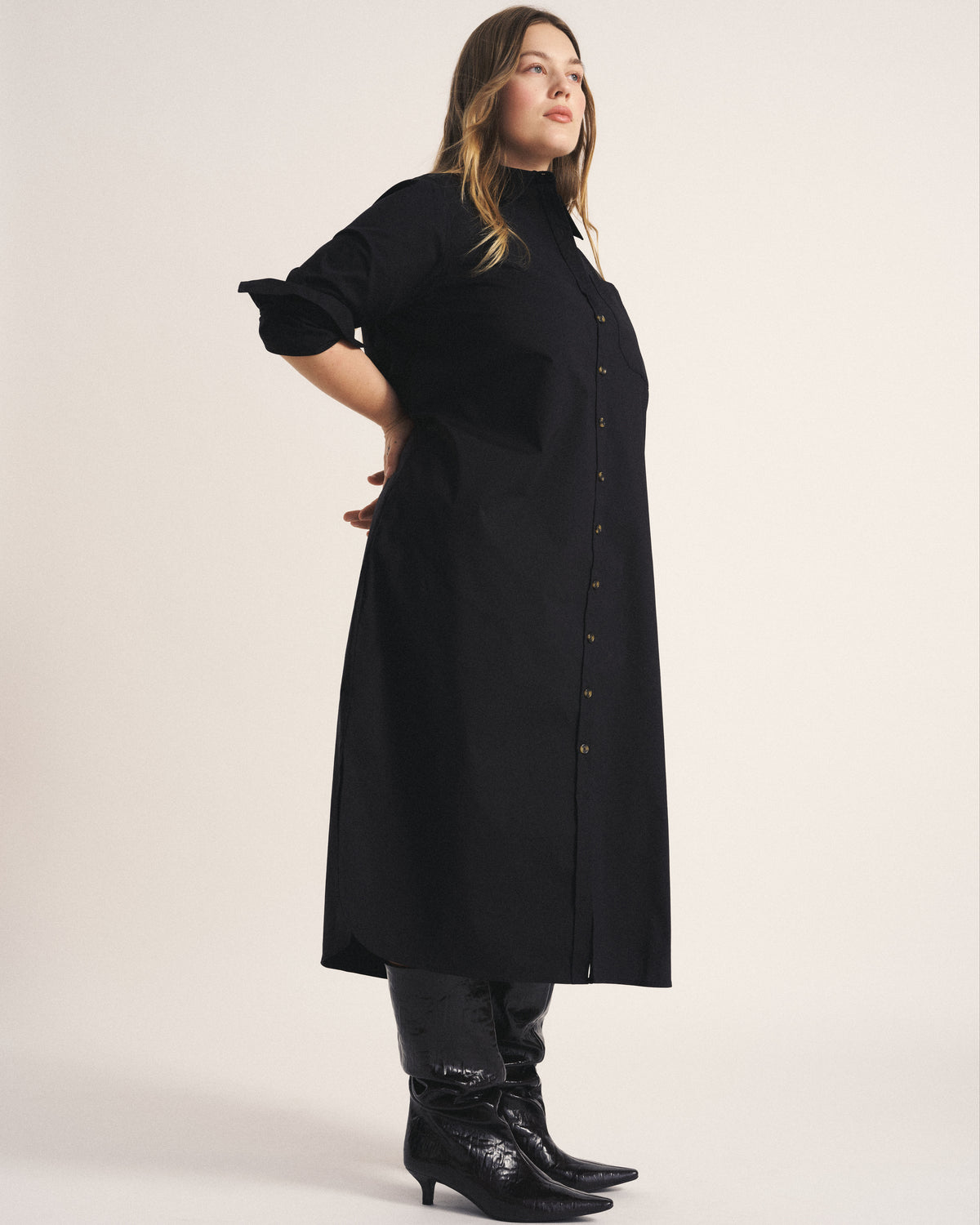 Odeon Stretch Poplin Shirtdress - Black