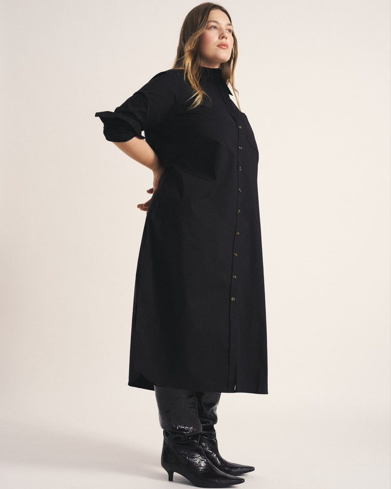 Odeon Stretch Poplin Shirtdress - Black