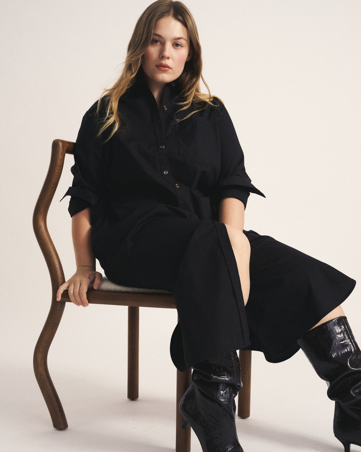 Odeon Stretch Poplin Shirtdress - Black