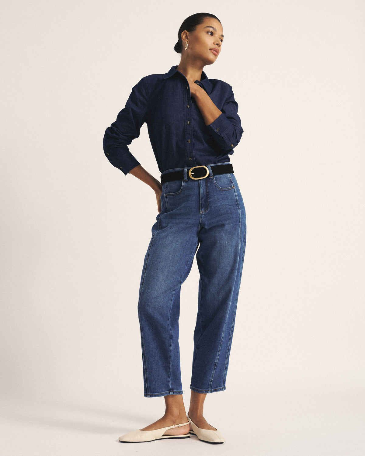 Minimalist Stretch Cotton Chambray Shirt - Dark Indigo | Plus Size & Straight Size Women's Fashion | Universal Standard