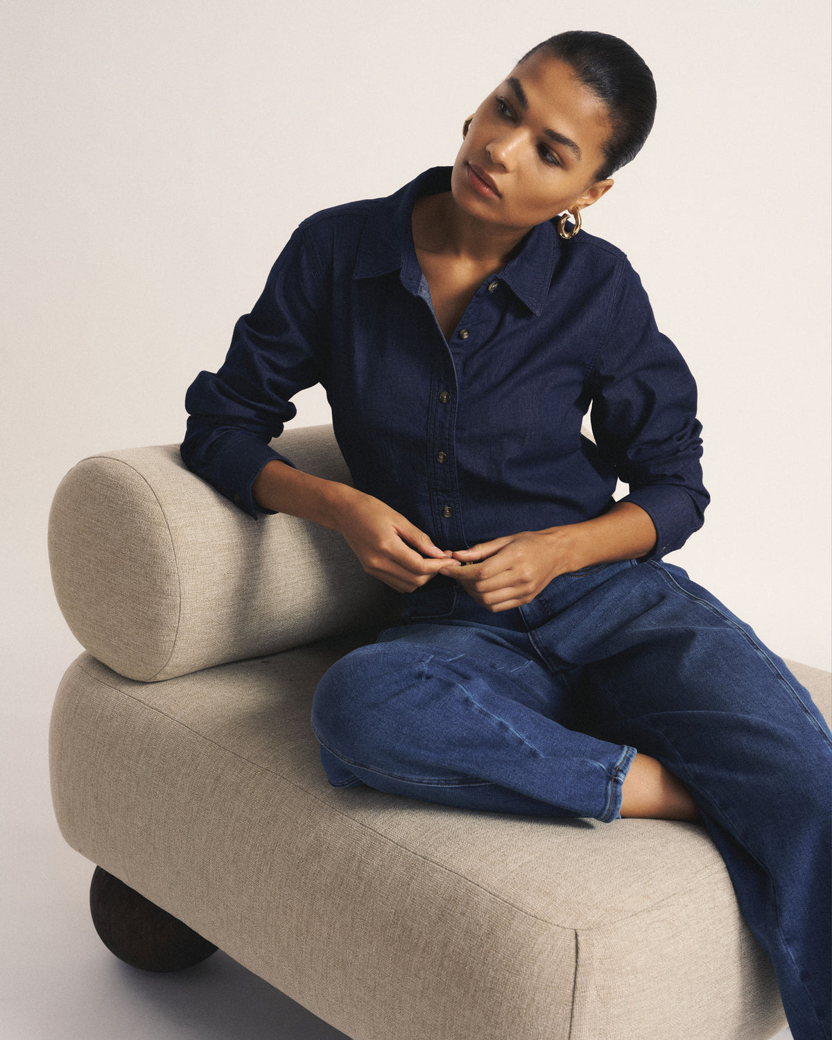 Minimalist Stretch Cotton Chambray Shirt - Dark Indigo | Plus Size & Straight Size Women's Fashion | Universal Standard