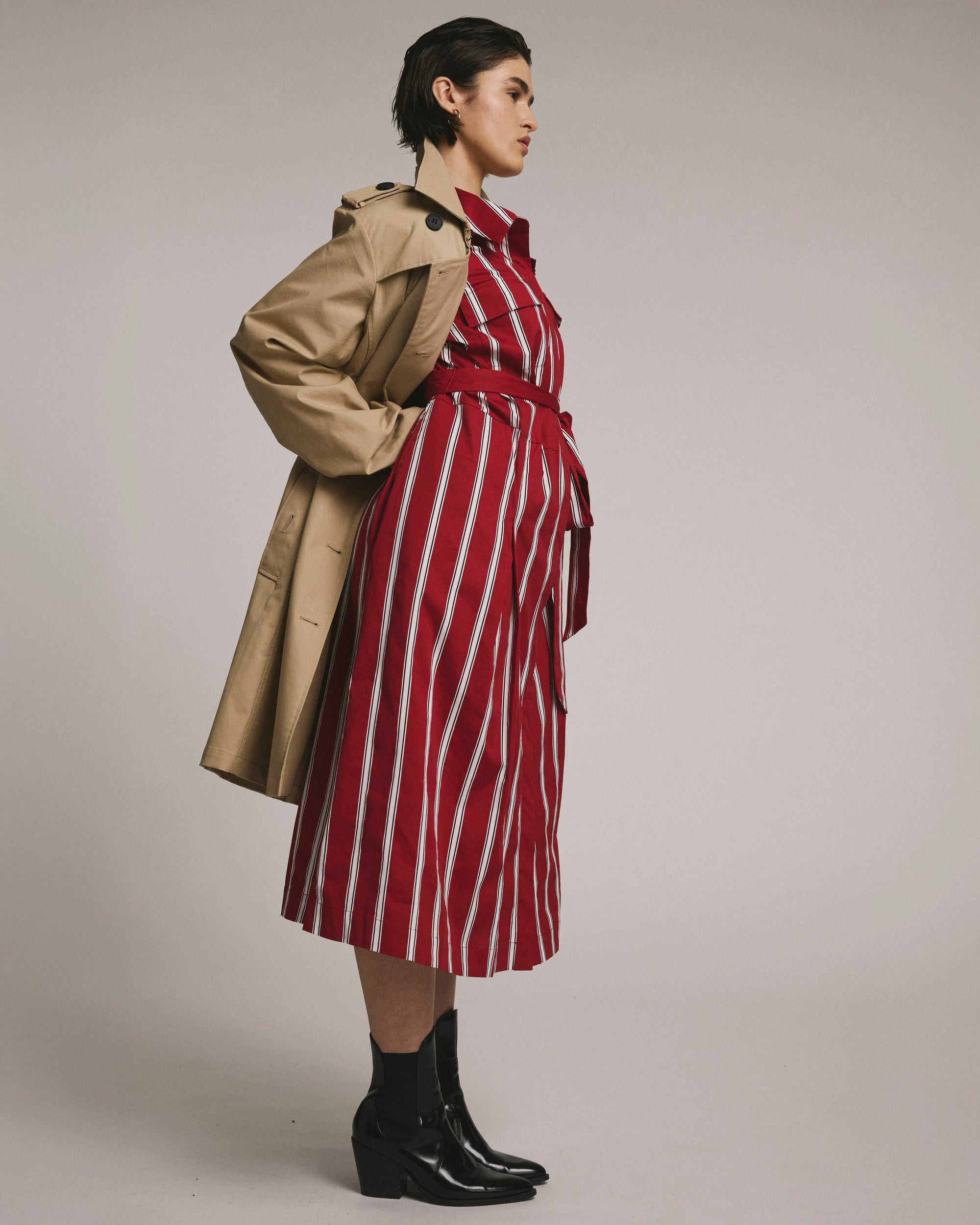 Odeon Stretch Poplin Shirtdress - Red/Black/White Stripe Universal Standard Odeon Stretch Poplin Shirtdress - Red/Black/White Stripe Universal Standard