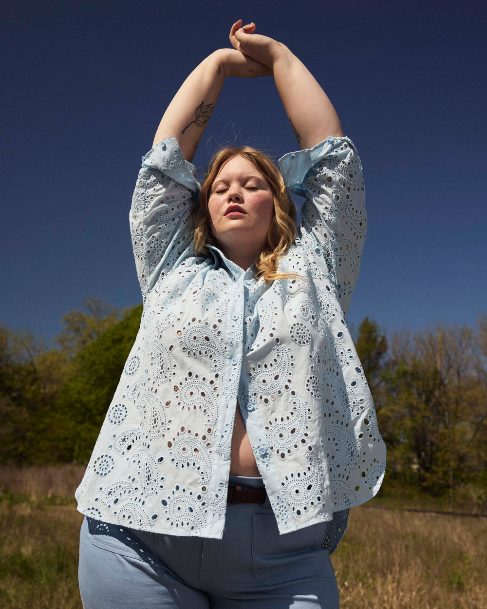 The Artist Cotton Eyelet Shirt - Light Blue
