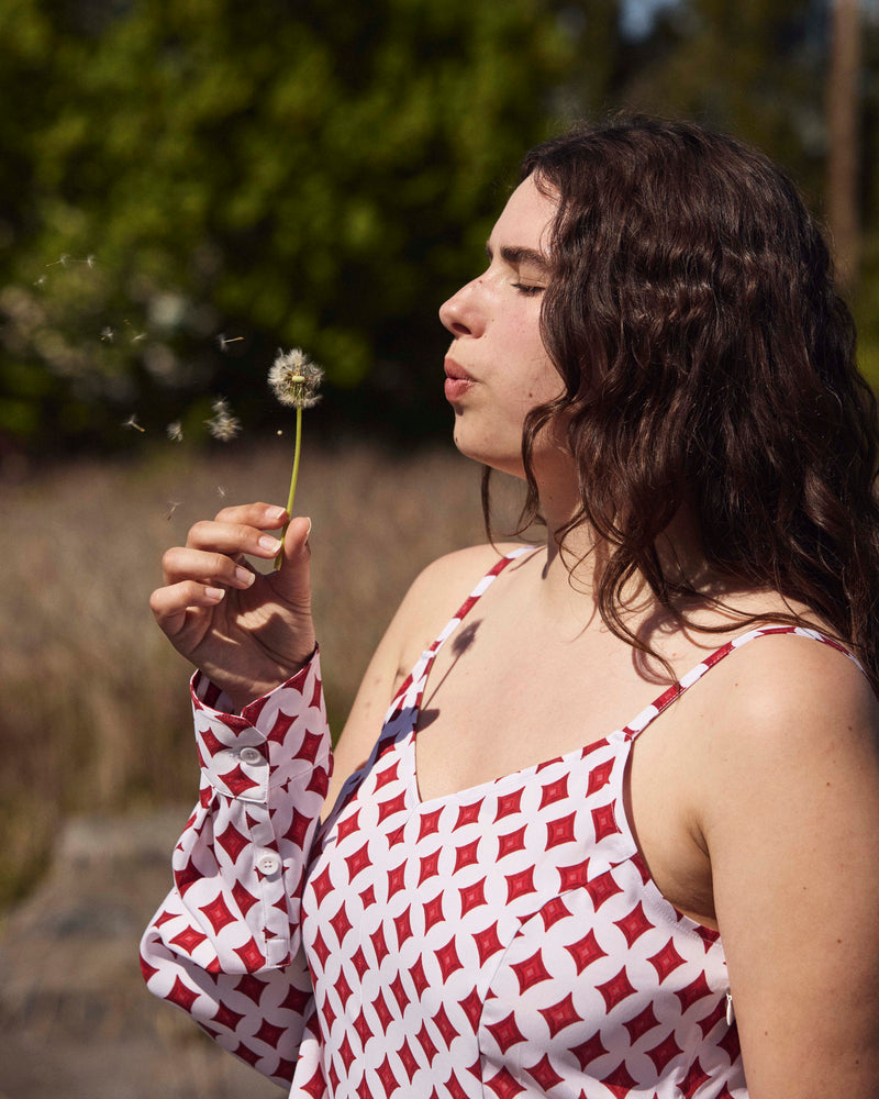 Amber Summer Slip Dress - Morningstar Print in Red