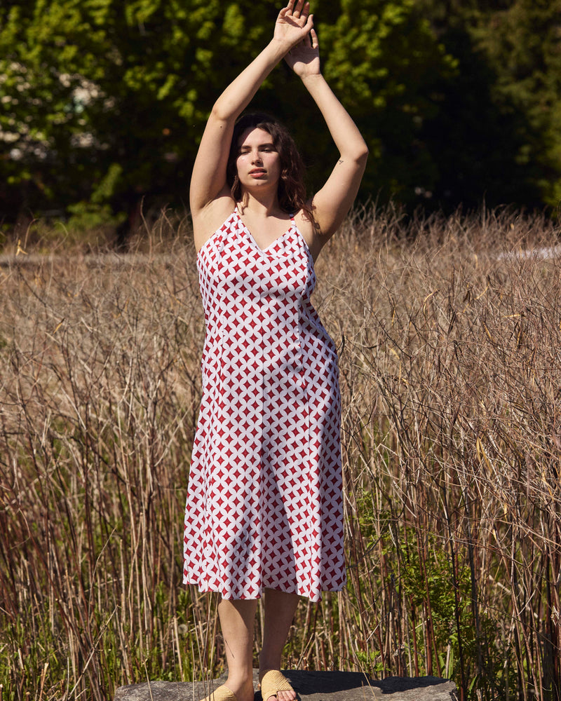 Amber Summer Slip Dress - Morningstar Print in Red