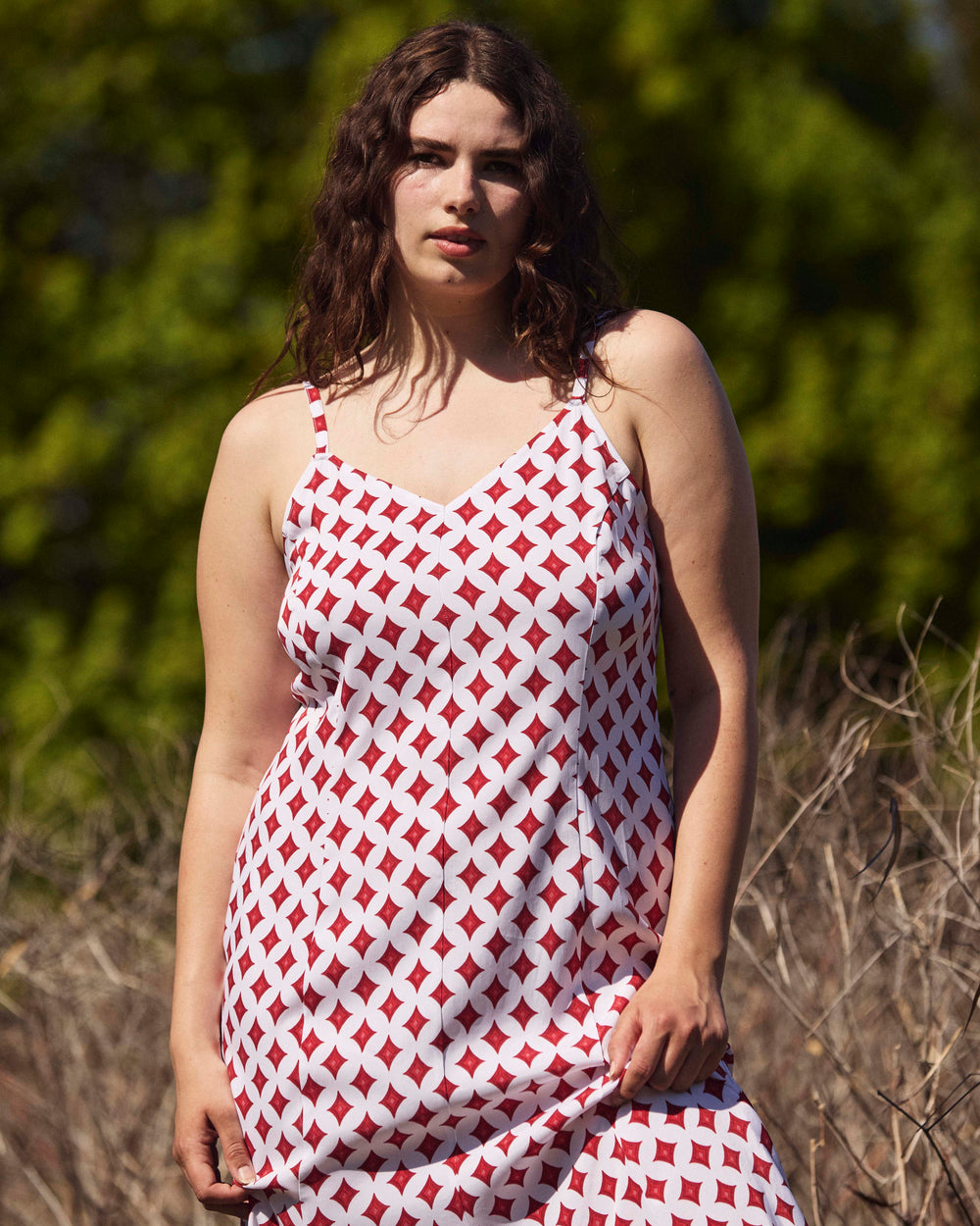Amber Summer Slip Dress - Morningstar Print in Red