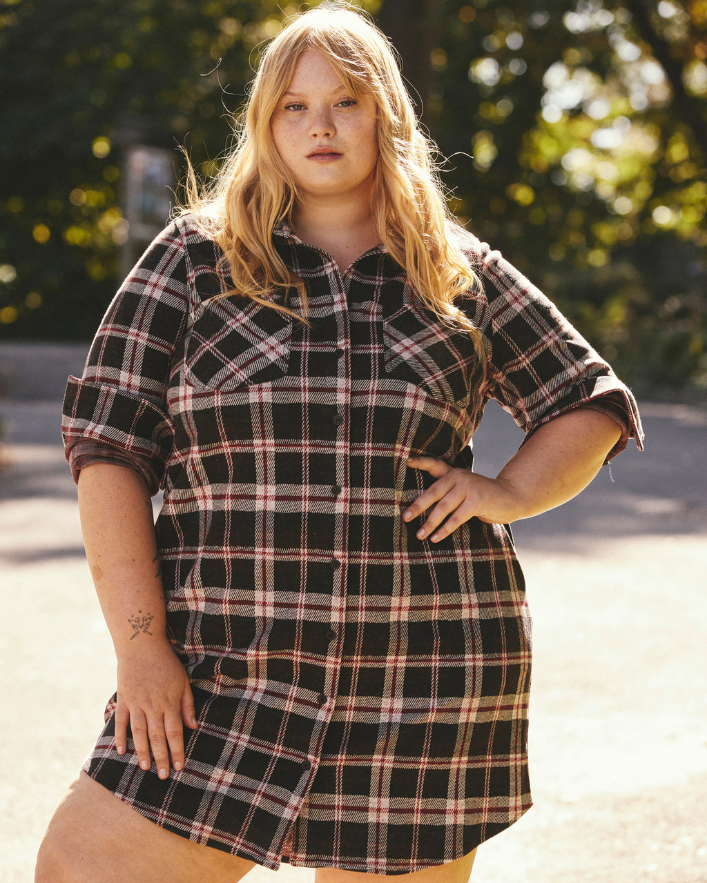 Universal Standard Women's Long Sleeve Check Flannel Shirtdress - Natural