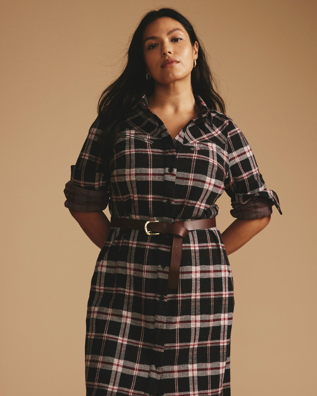 Morgan Belted Stretch Flannel Shirtdress