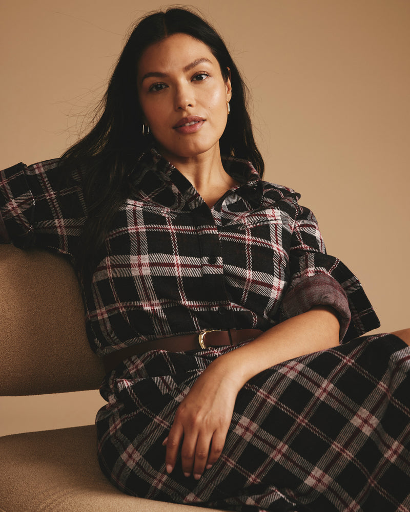 Morgan Stretch Flannel Shirtdress - Poppy Plaid
