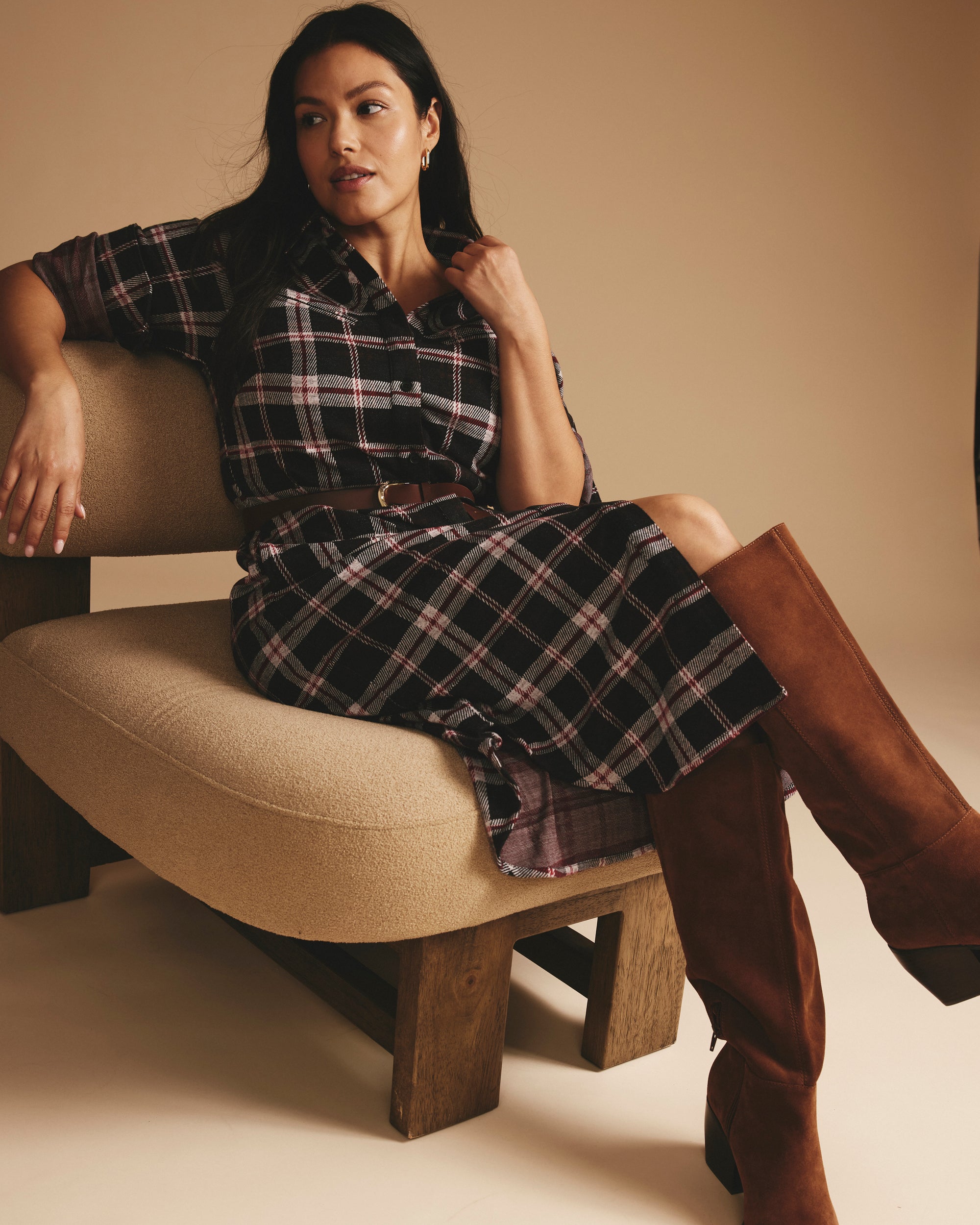 Morgan Stretch Flannel Shirtdress - Poppy Plaid