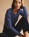 Henley Long Sleeve Ribbed Tee - Bright Blue/White Microstripe
