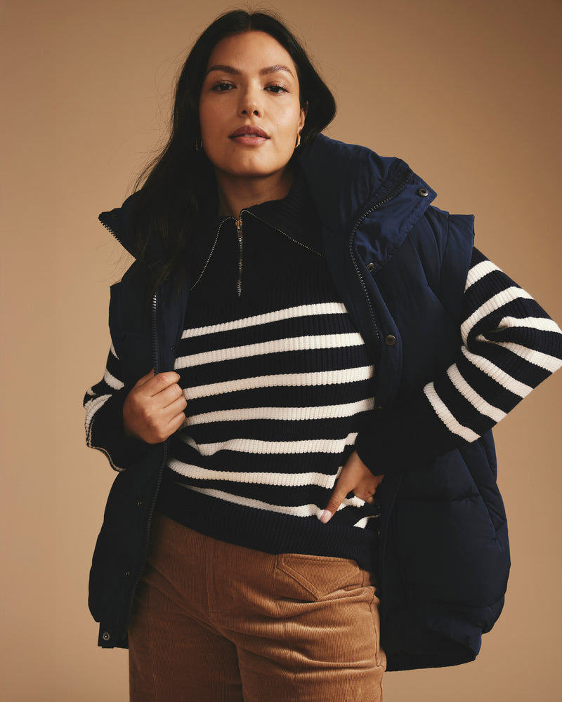 Brenda Zip Sweater - Navy/Cream Stripes