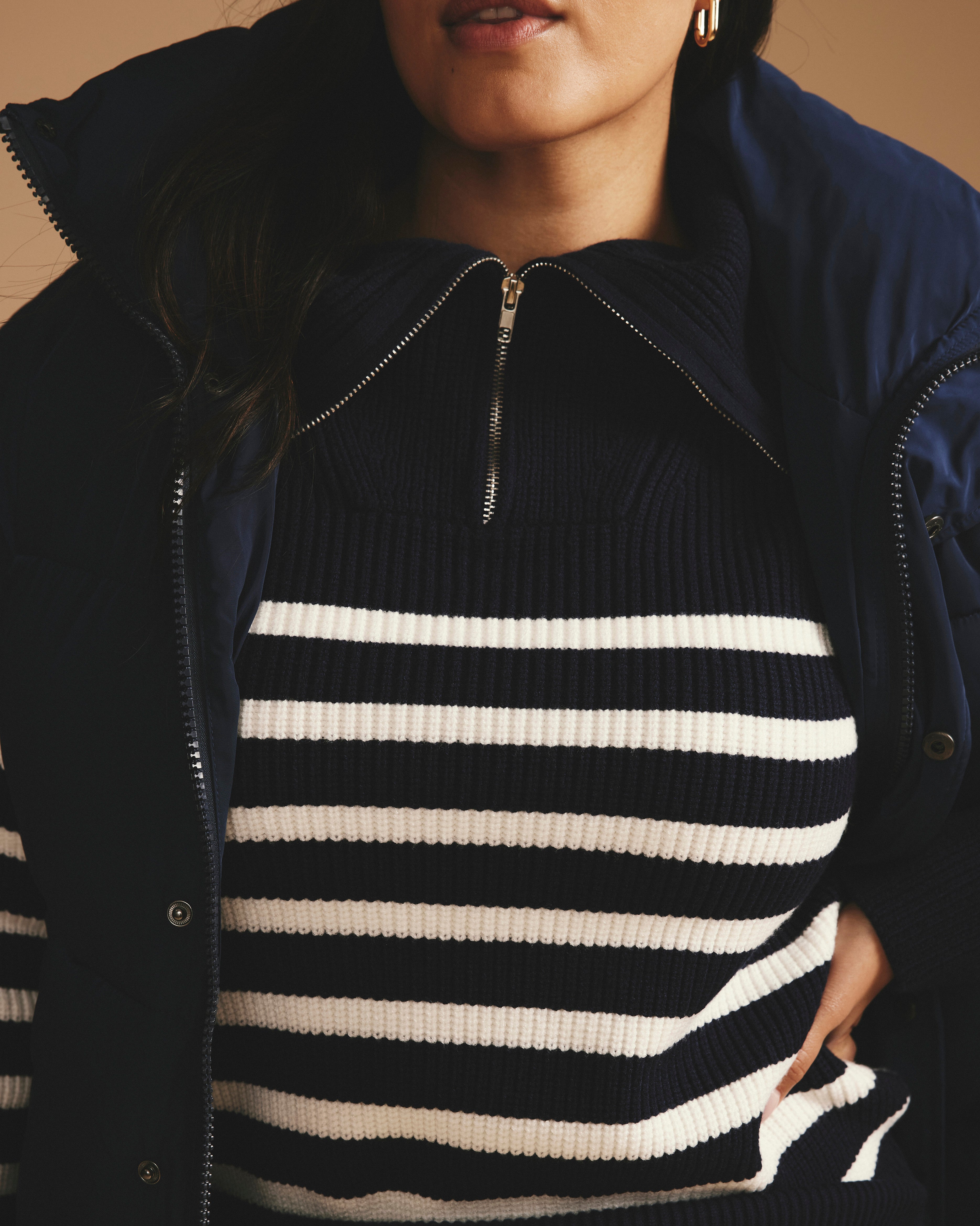 Brenda Zip Sweater - Navy/Cream Stripes – Universal Standard